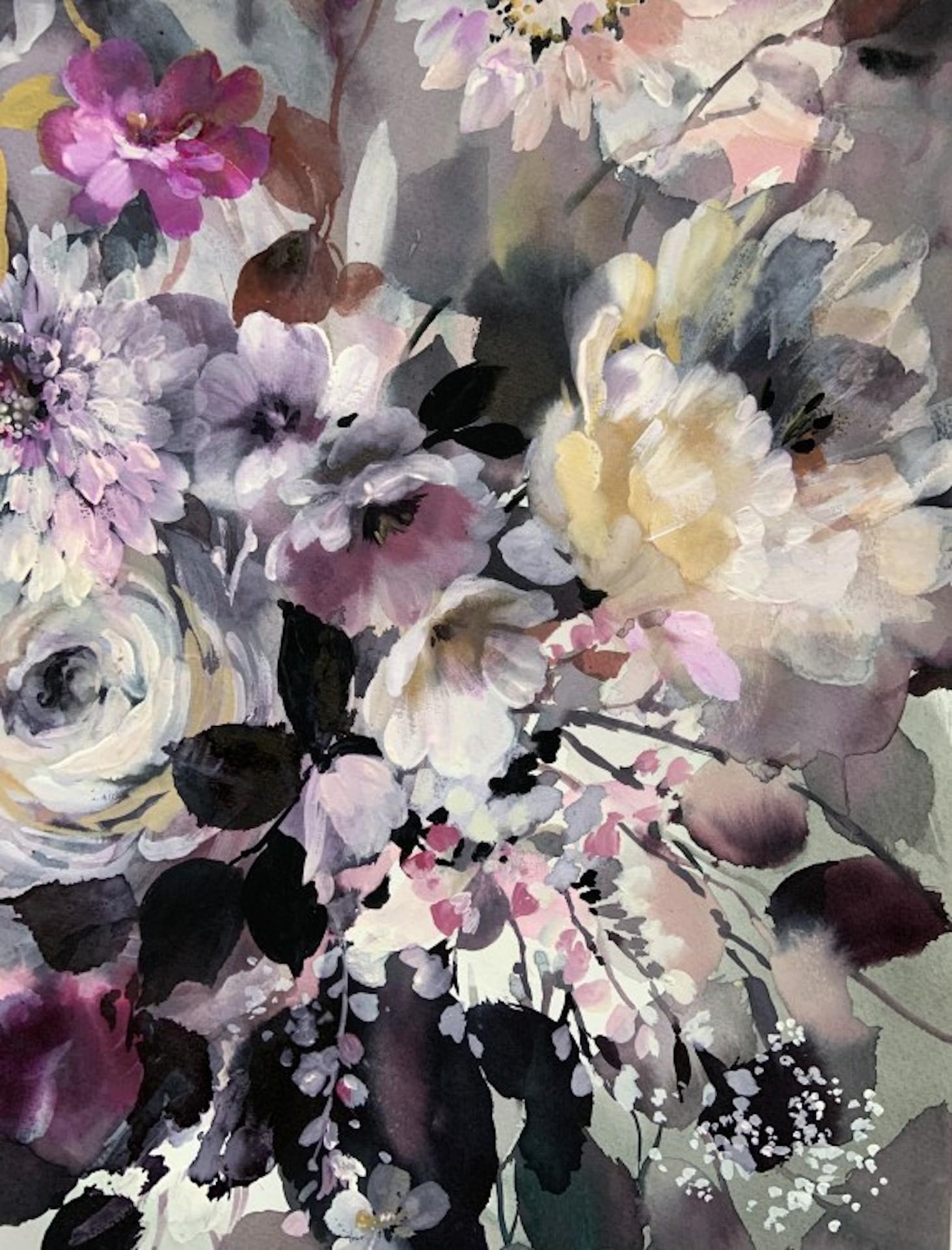 Muted Cascade, Contemporary Floral Artwork, Originalarbeit auf Papier (Naturalismus), Painting, von Jo Haran