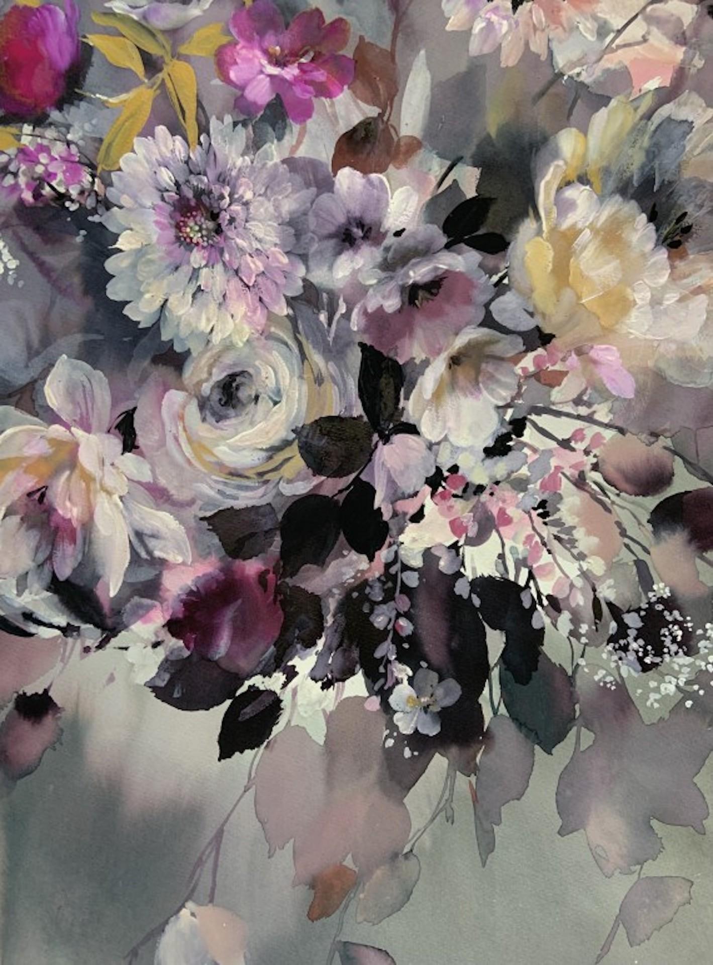 Muted Cascade, Contemporary Floral Artwork, Originalarbeit auf Papier im Angebot 1