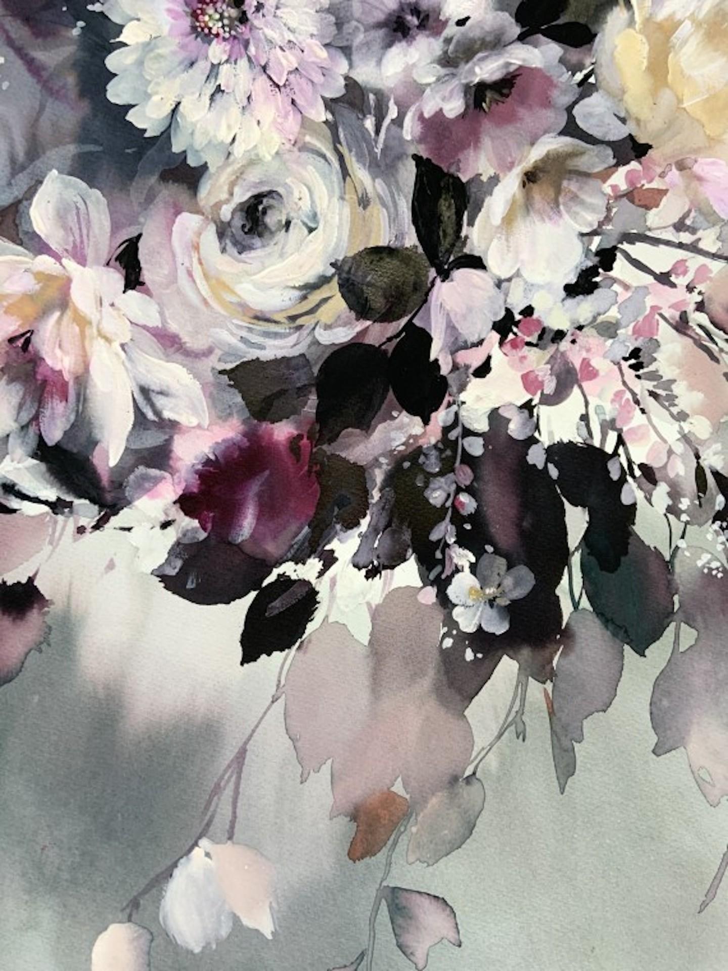 Muted Cascade, Contemporary Floral Artwork, Originalarbeit auf Papier im Angebot 2