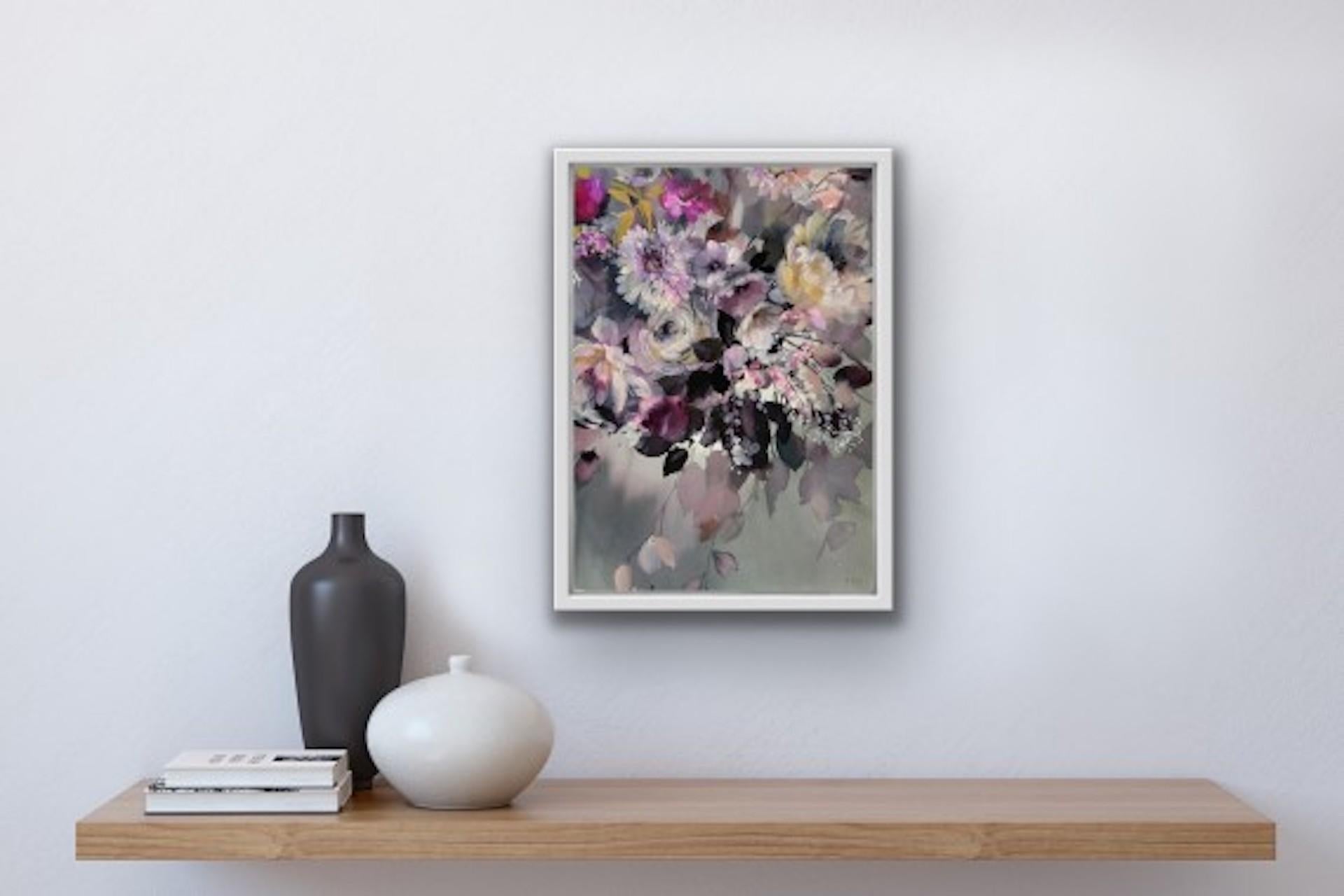 Muted Cascade, Contemporary Floral Artwork, Originalarbeit auf Papier im Angebot 3