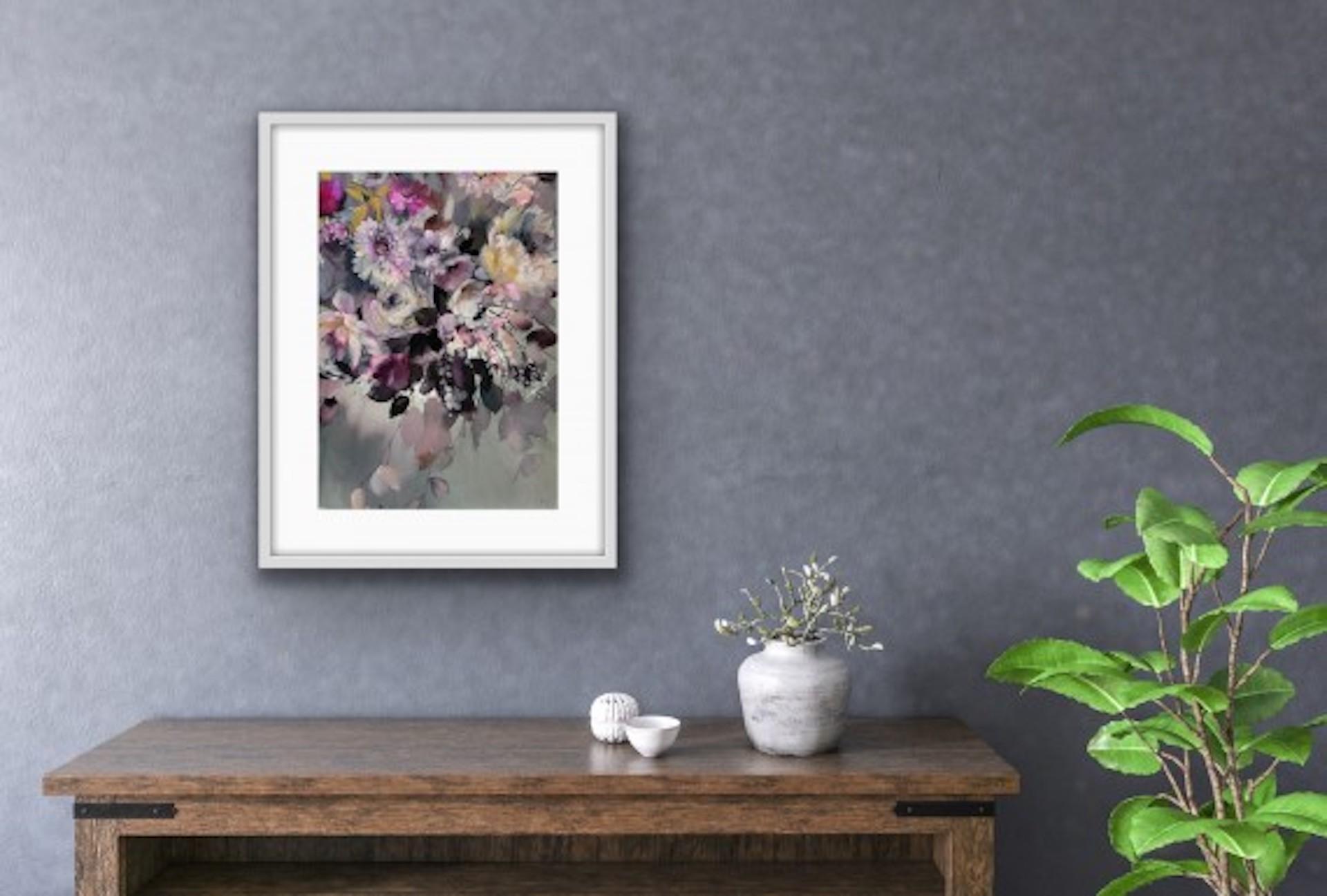 Muted Cascade, Contemporary Floral Artwork, Originalarbeit auf Papier im Angebot 4