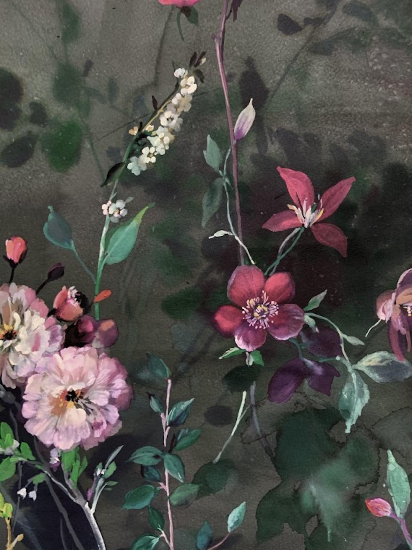 Woodland Stems On Dark, Jo Haran, Contemporary Floral Art, Original Artwork For Sale 1