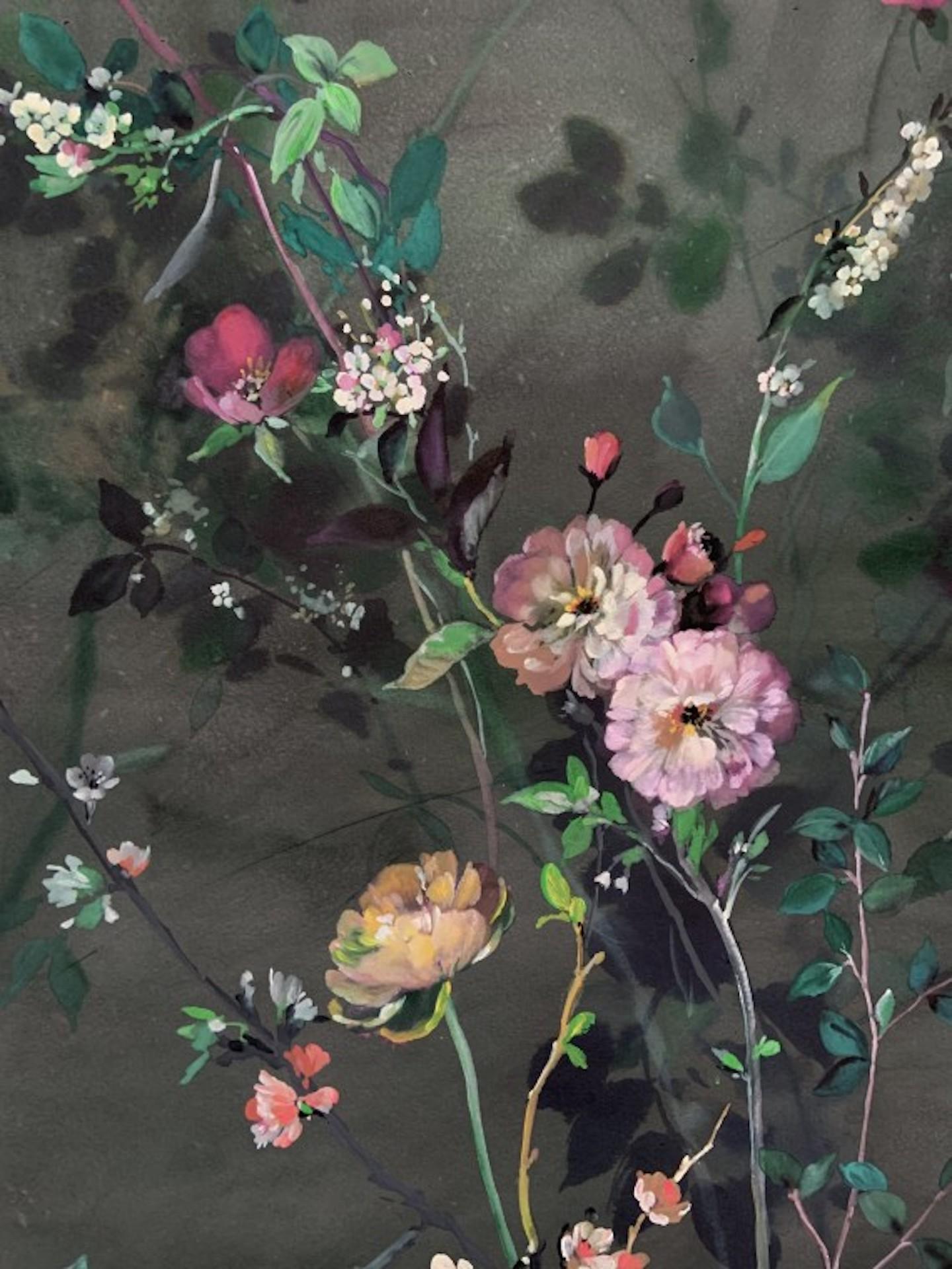 Woodland Stems On Dark, Jo Haran, Contemporary Floral Art, Original Artwork For Sale 2