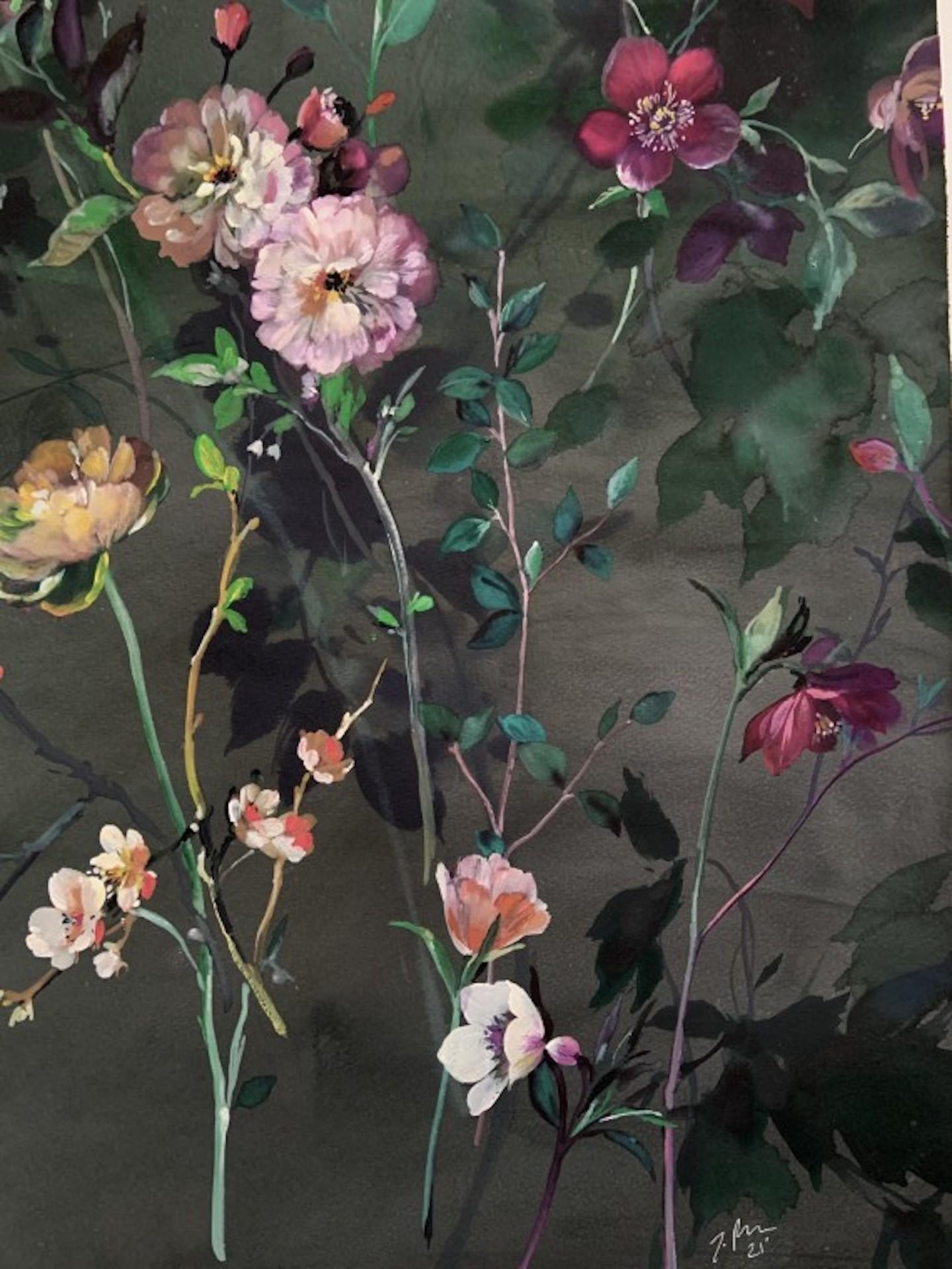 Woodland Stems On Dark, Jo Haran, Contemporary Floral Art, Original Artwork For Sale 5