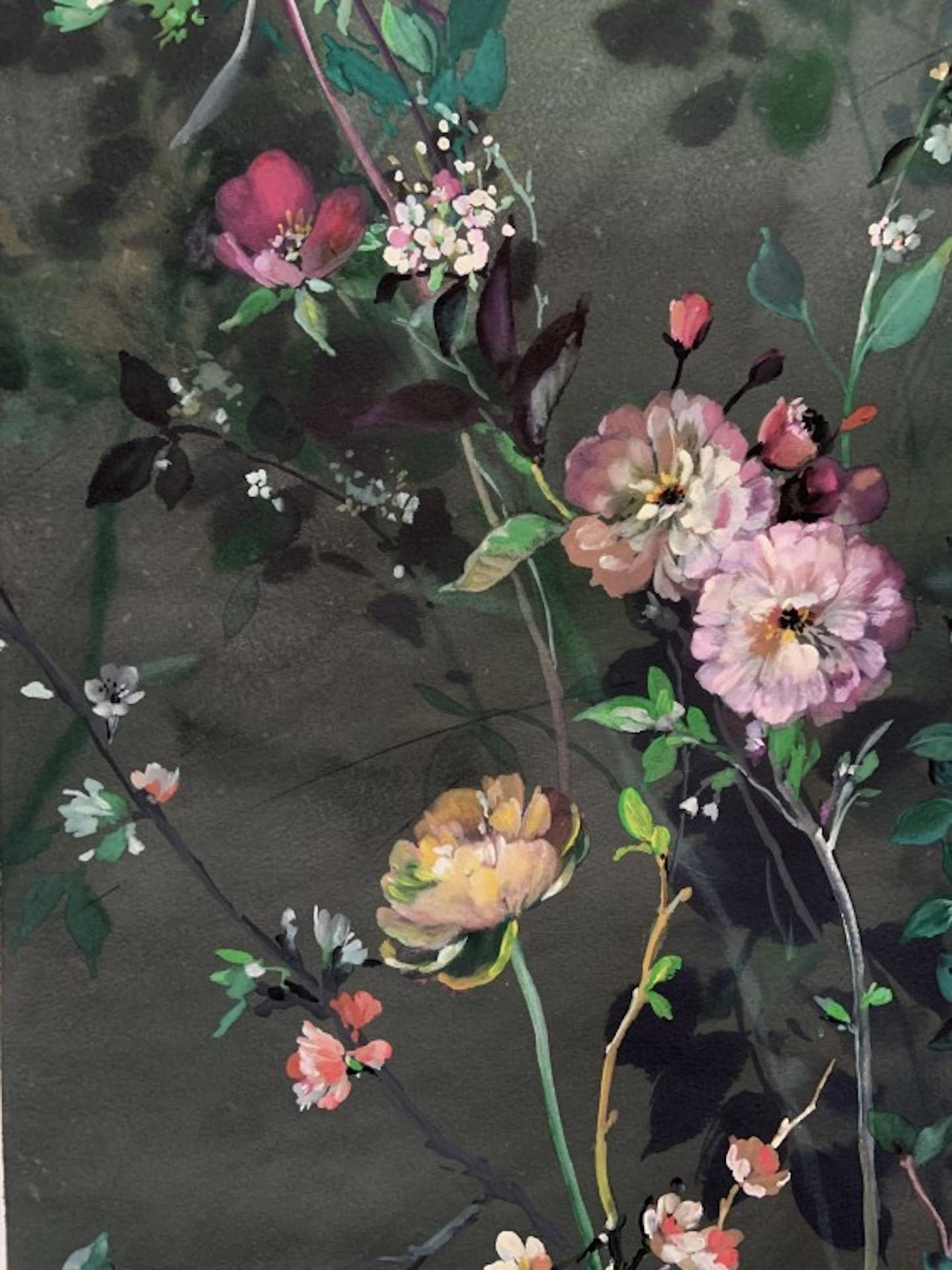 Woodland Stems On Dark, Jo Haran, Contemporary Floral Art, Original Artwork For Sale 3