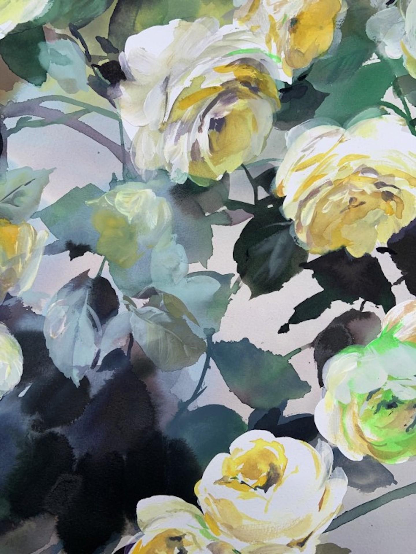 Rambling Rose, Jo Haran, zeitgenössisches Blumenkunstwerk, Original auf Papier im Angebot 1