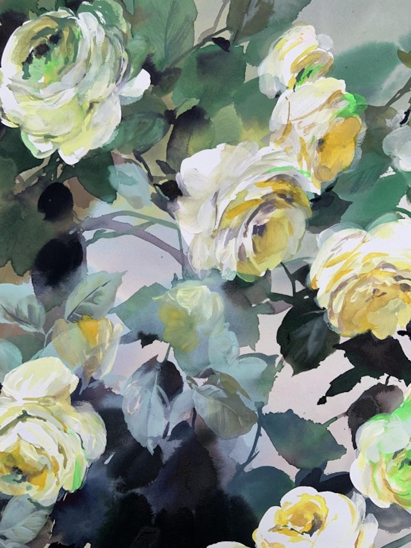 Rambling Rose, Jo Haran, zeitgenössisches Blumenkunstwerk, Original auf Papier im Angebot 2