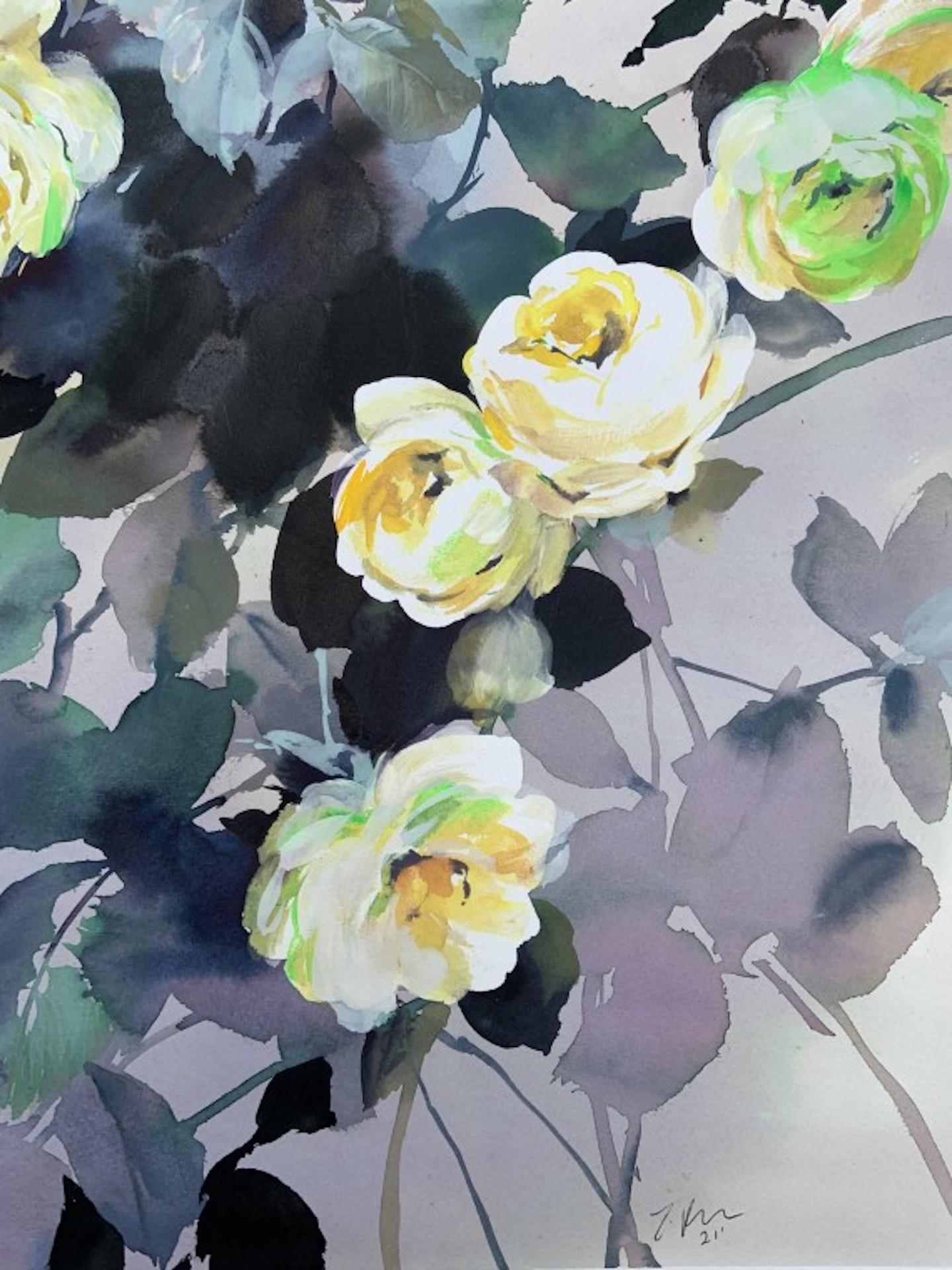 Rambling Rose, Jo Haran, zeitgenössisches Blumenkunstwerk, Original auf Papier im Angebot 4