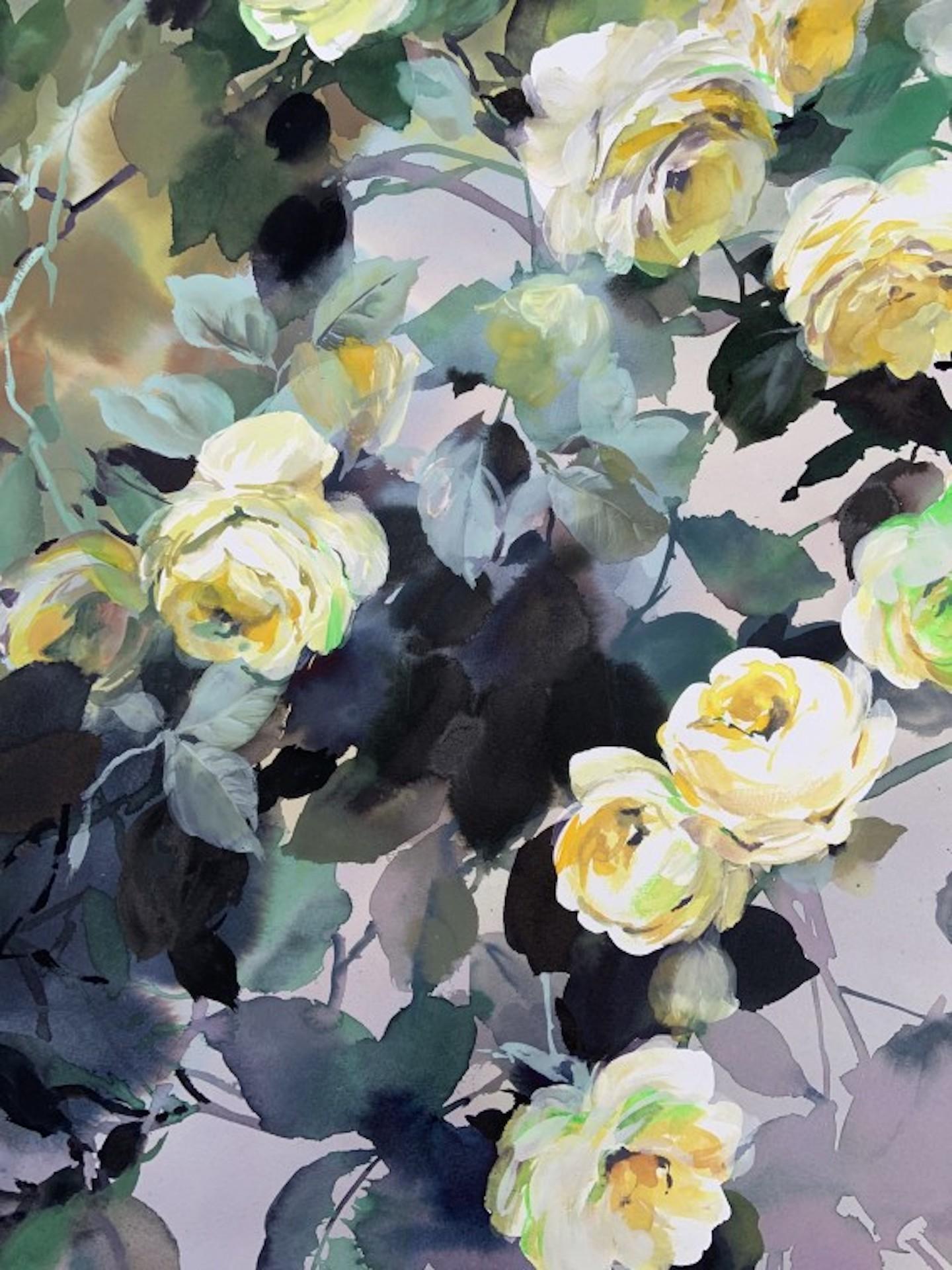 Rambling Rose, Jo Haran, zeitgenössisches Blumenkunstwerk, Original auf Papier im Angebot 5