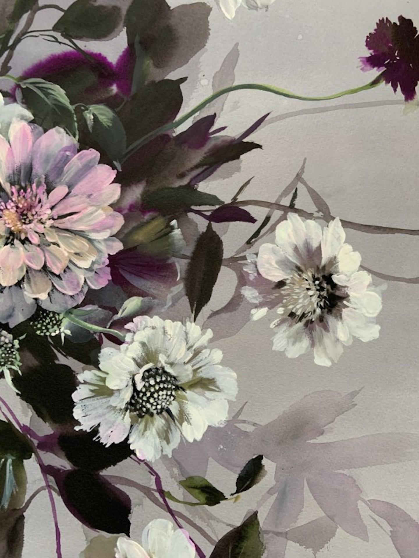 Blanco Y Gris, Jo Haran, Obra De Arte Floral Contemporánea, Obra Original En Papel en venta 4
