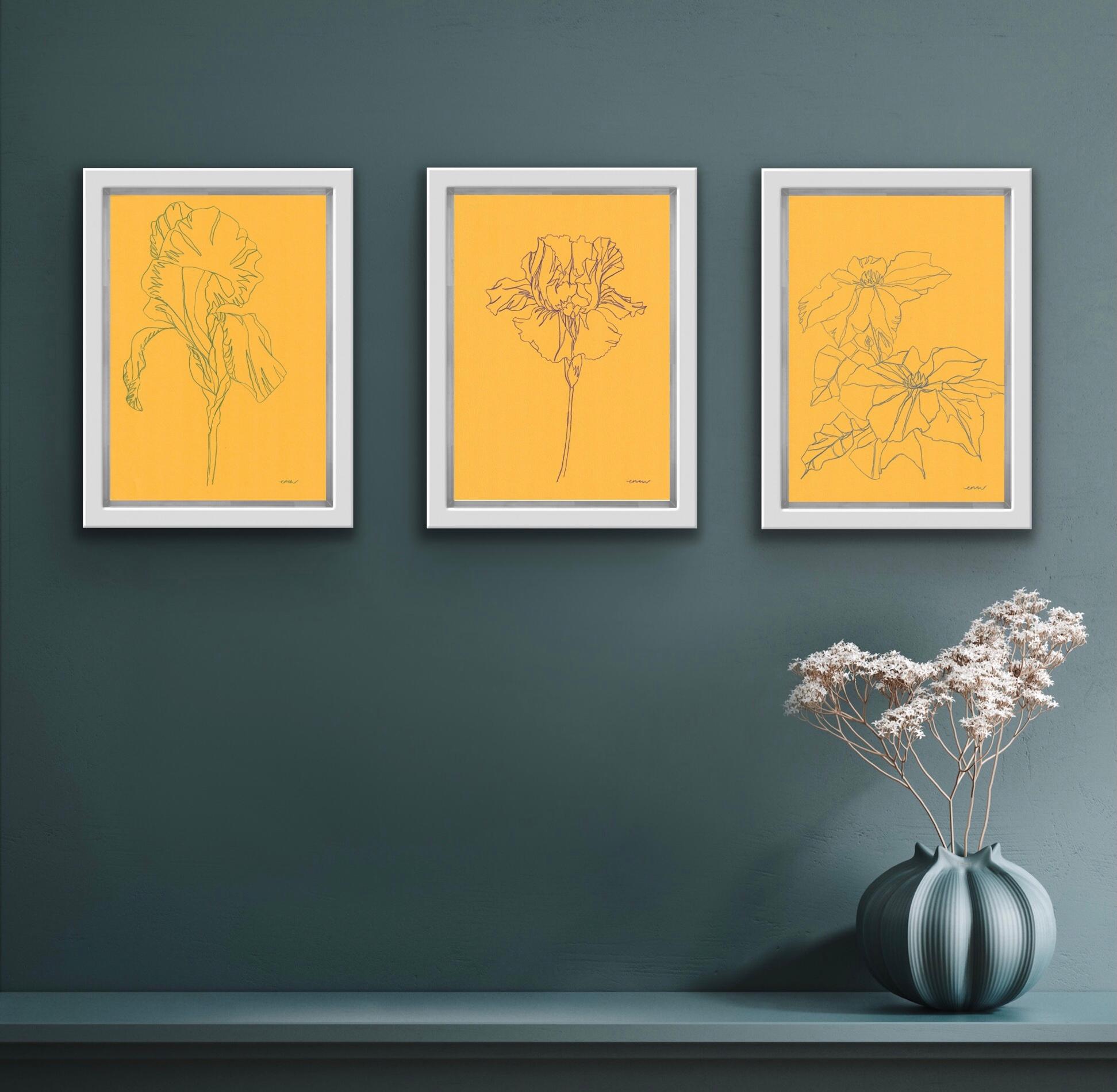 Clematis 4, Iris 4 and Iris 5 Triptych - Minimalist Art by Ellen Williams