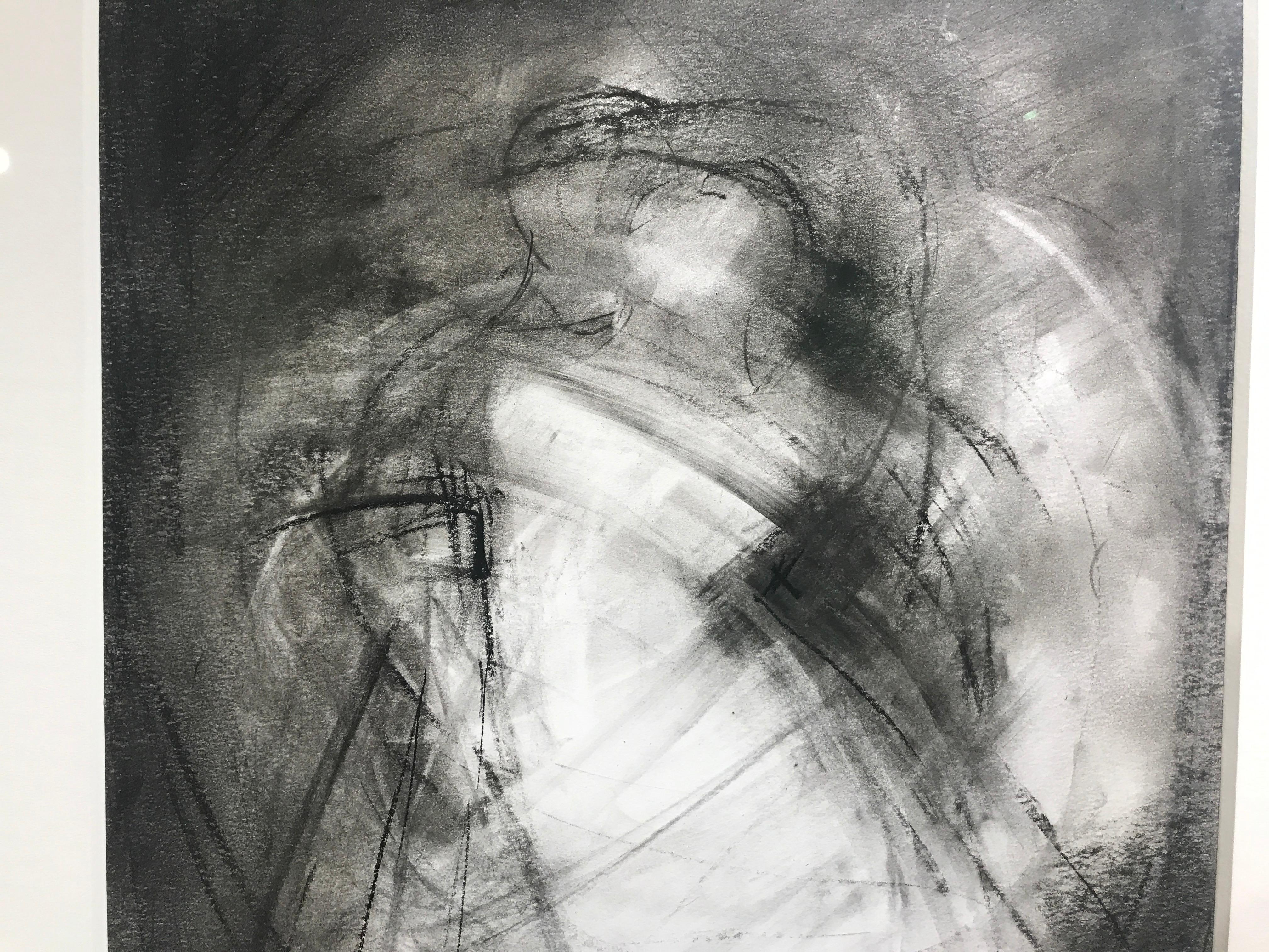 Currents III by Gail Foster 2018 Petite Framed Charcoal on Paper Figurative 3