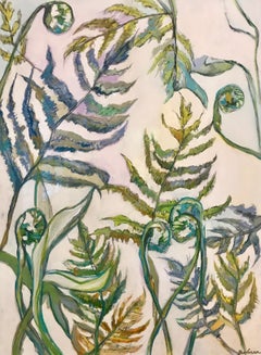 Autumn Fern, Vertical Framed Mixed Media on Paper Fern Painting