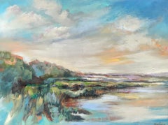 Water's Edge, Large Framed Horizontal Low Country Landscape Painting