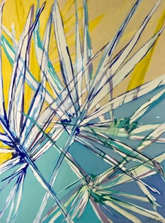 Palm Frond I, Vertical Framed Abstracted Palm Painting on Paper