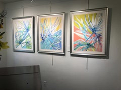 Palm Frond II, Vertical Framed Abstracted Palm on Paper