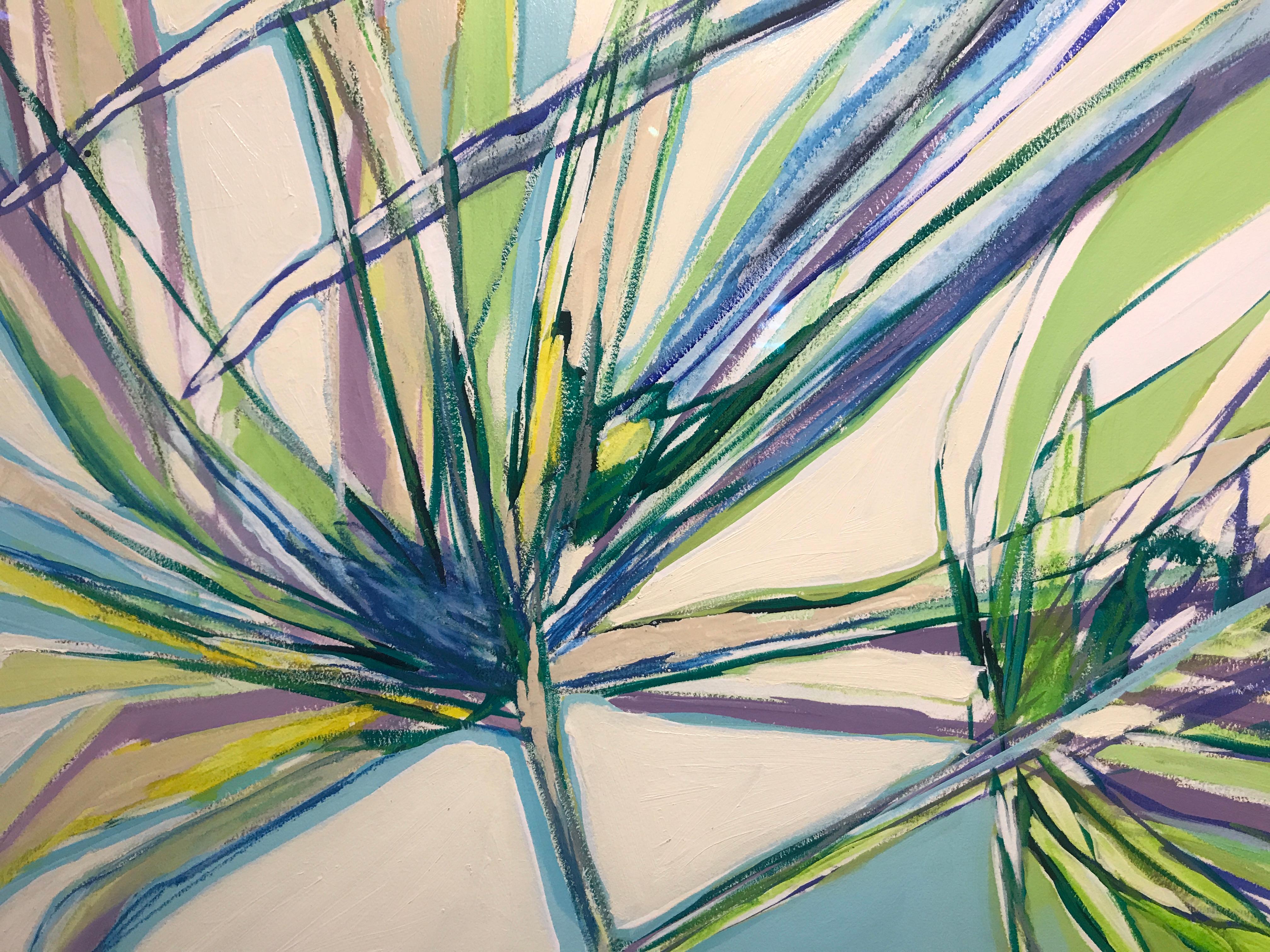 Palm Frond III, Vertical Framed Abstracted Palm on Paper - Contemporary Painting by Kelli Kaufman