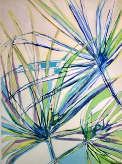 Palm Frond III, Vertical Framed Abstracted Palm on Paper