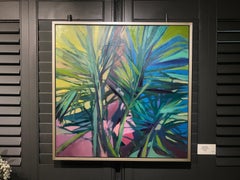 Palmetto Grove, Large Square Framed Oil on Canvas Palmetto Painting