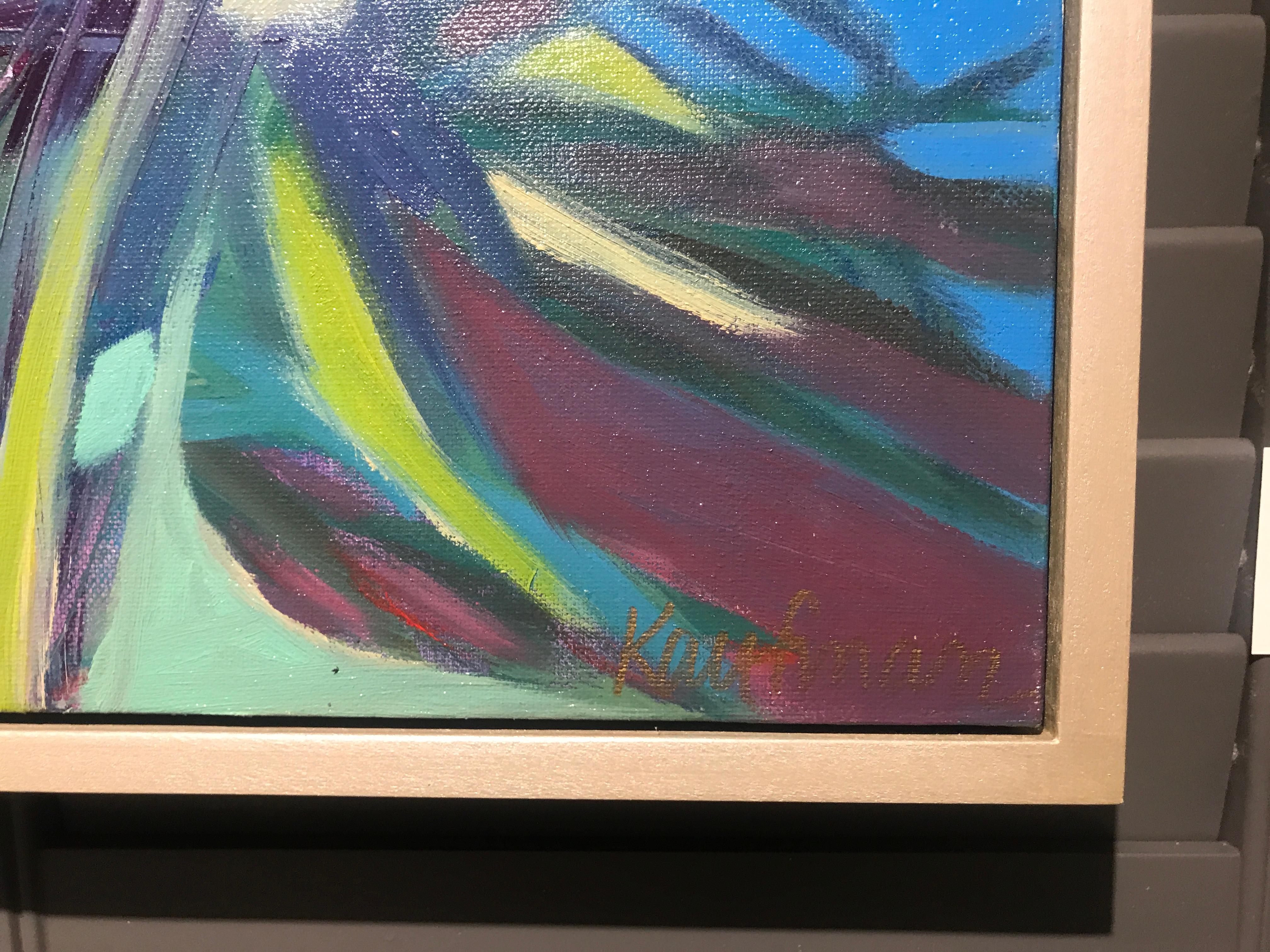 Palmetto Grove, Large Square Framed Oil on Canvas Palmetto Painting - Black Landscape Painting by Kelli Kaufman