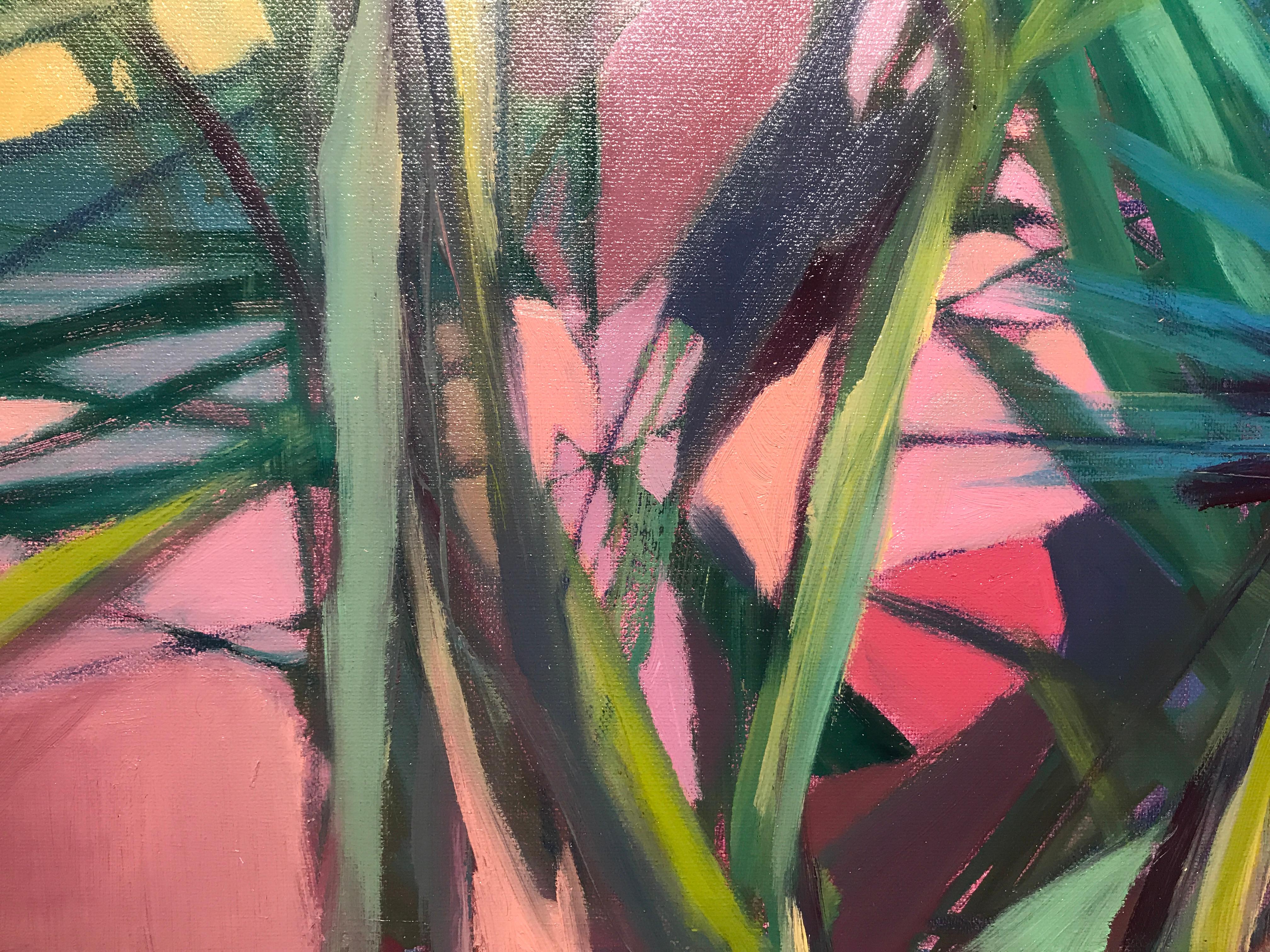This piece is 26 x 26 x 2 framed.

hird Coast is a cohesive collection of oil paintings inspired by insights Kaufman gained during travels of the last year. Travel balanced with her Louisiana roots to blend with Kaufman’s signature style in