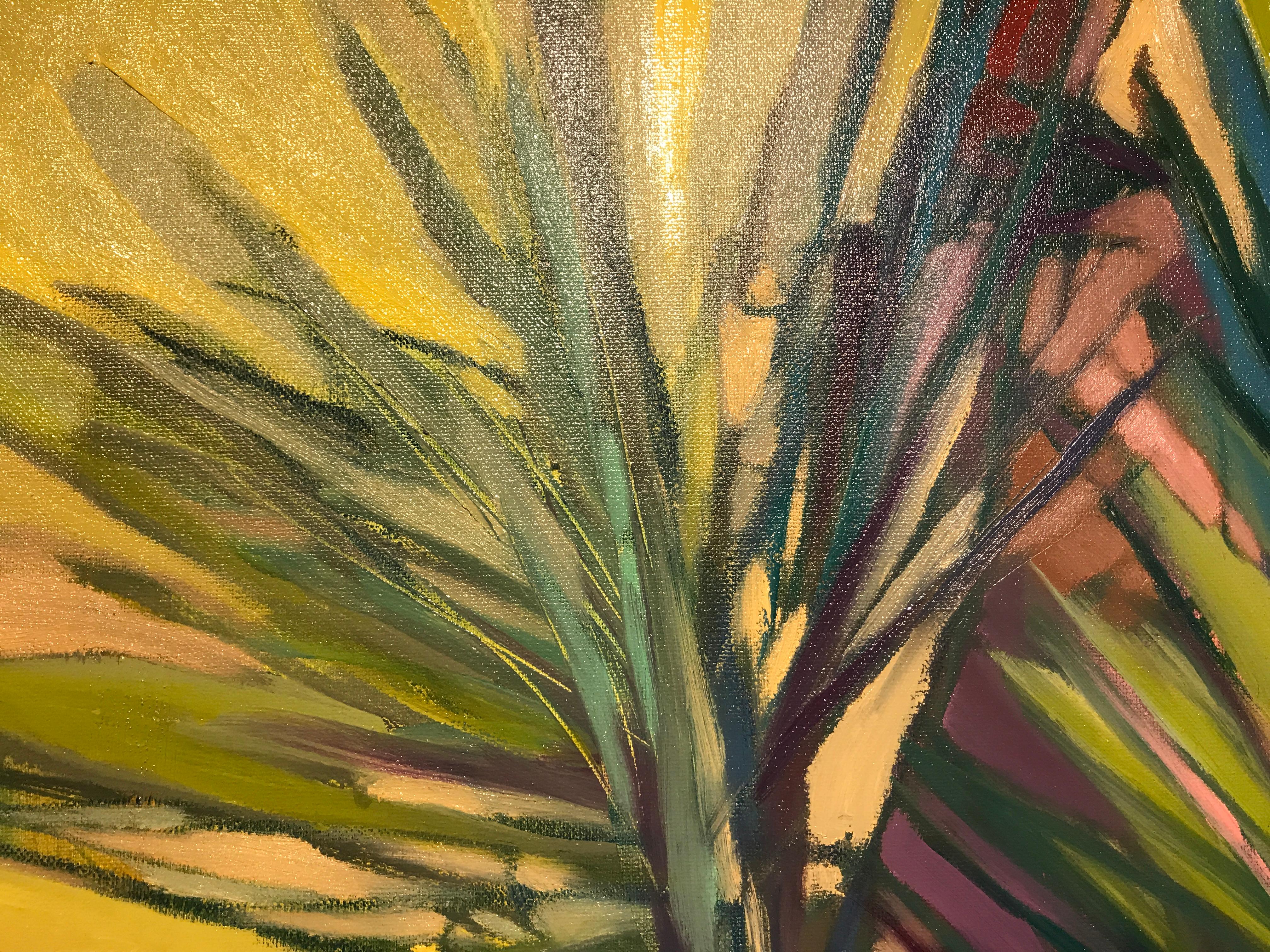 Palmetto Grove, Large Square Framed Oil on Canvas Palmetto Painting 1