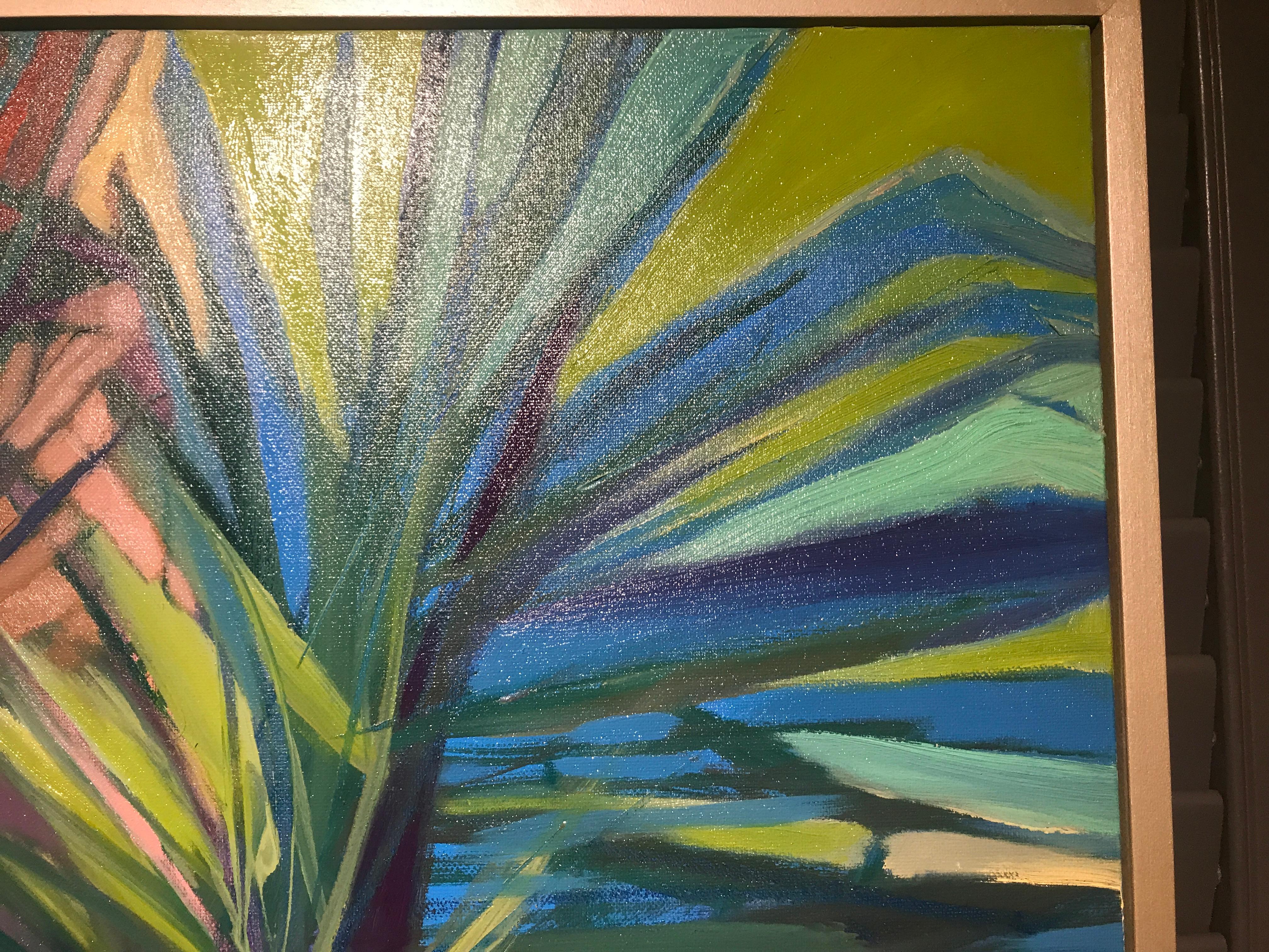 Palmetto Grove, Large Square Framed Oil on Canvas Palmetto Painting 2