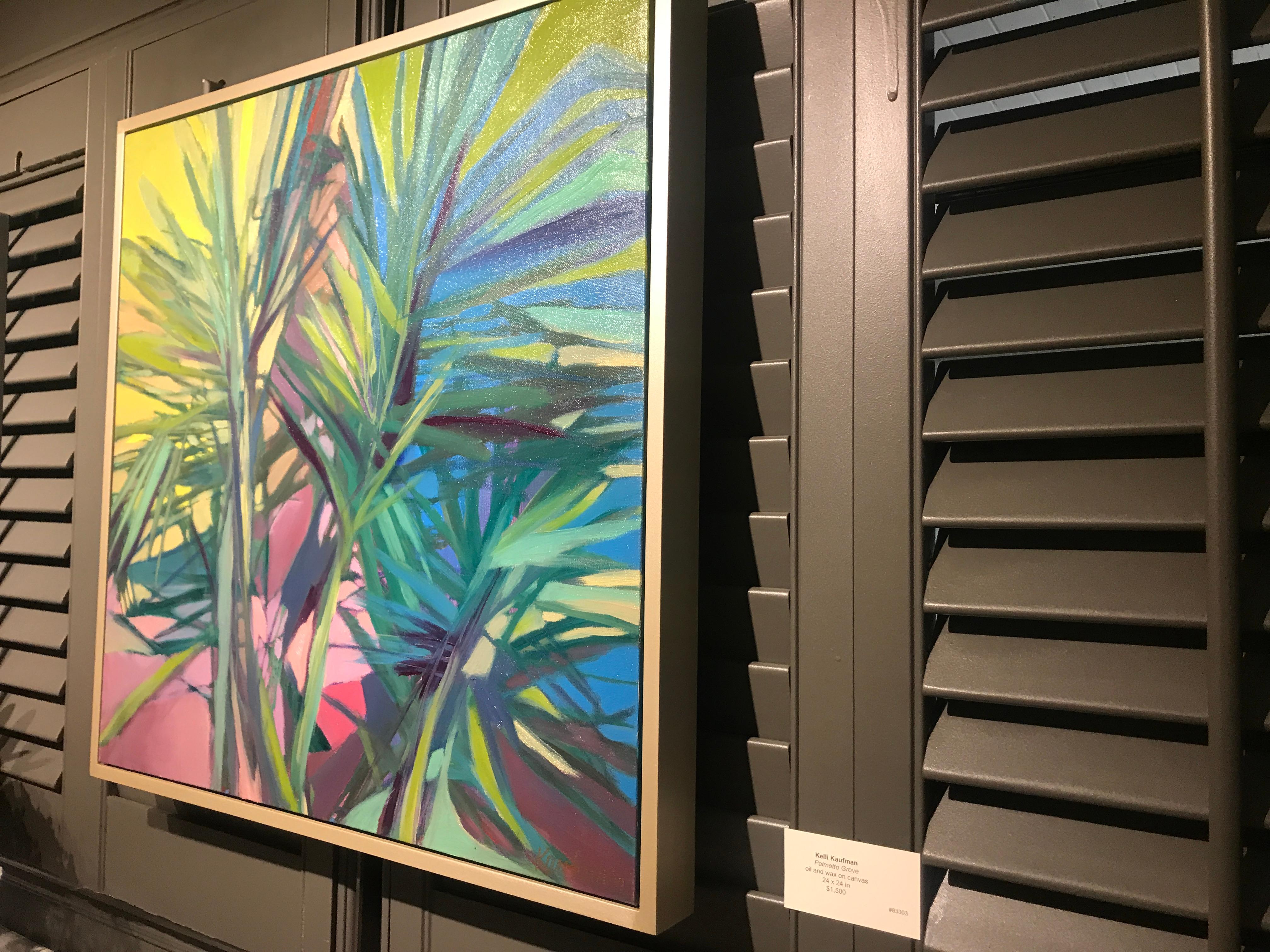 Palmetto Grove, Large Square Framed Oil on Canvas Palmetto Painting 3