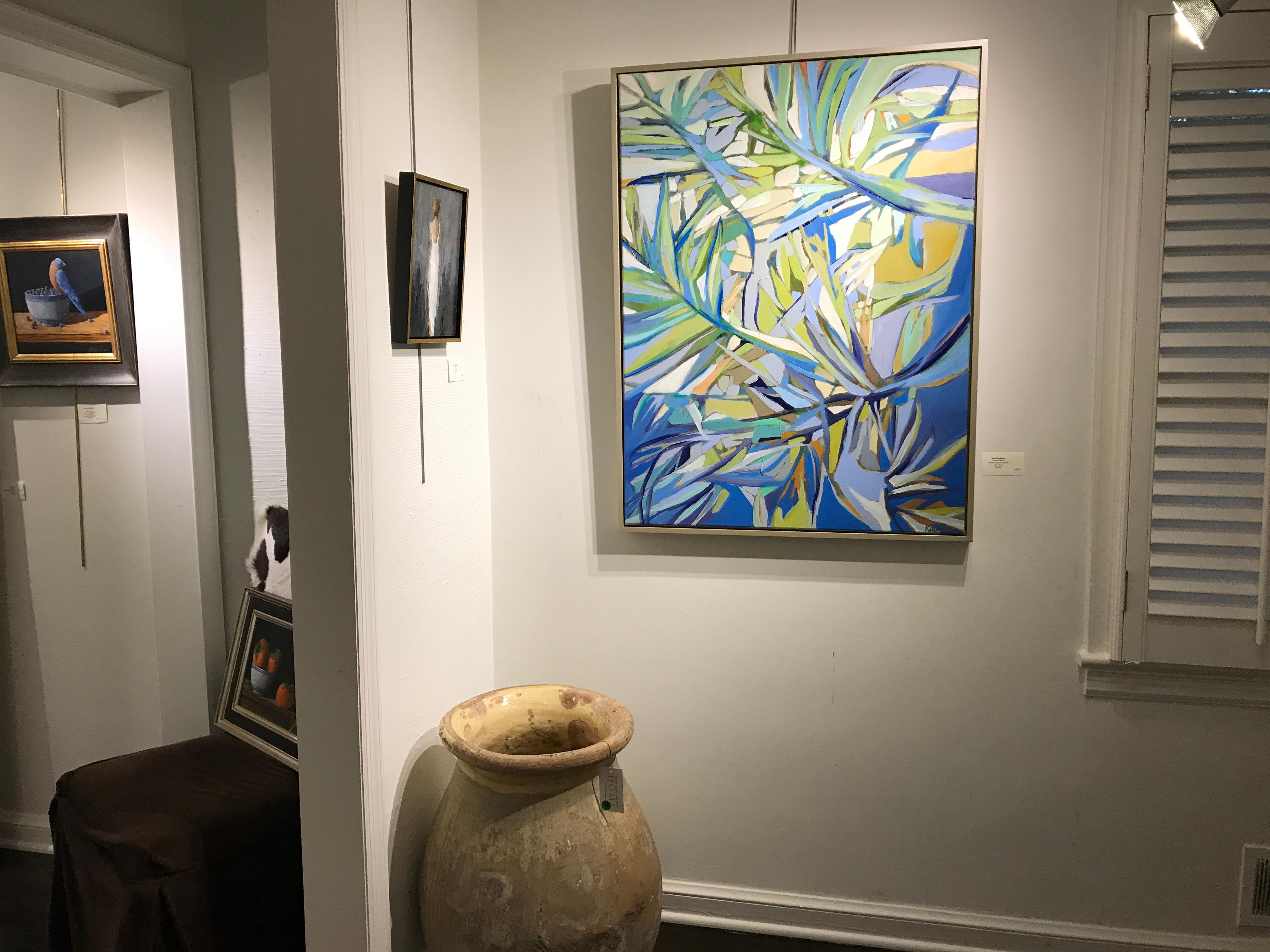 Coastal Palm, Kelli Kaufman Vertical Framed Oil and Wax on Canvas Painting 1