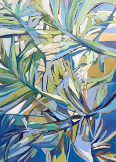 Coastal Palm, Kelli Kaufman Vertical Framed Oil and Wax on Canvas Painting