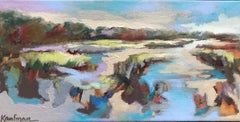 Marsh at Dusk, Kelli Kaufman Oil and Wax on Canvas Mounted on Panel Painting