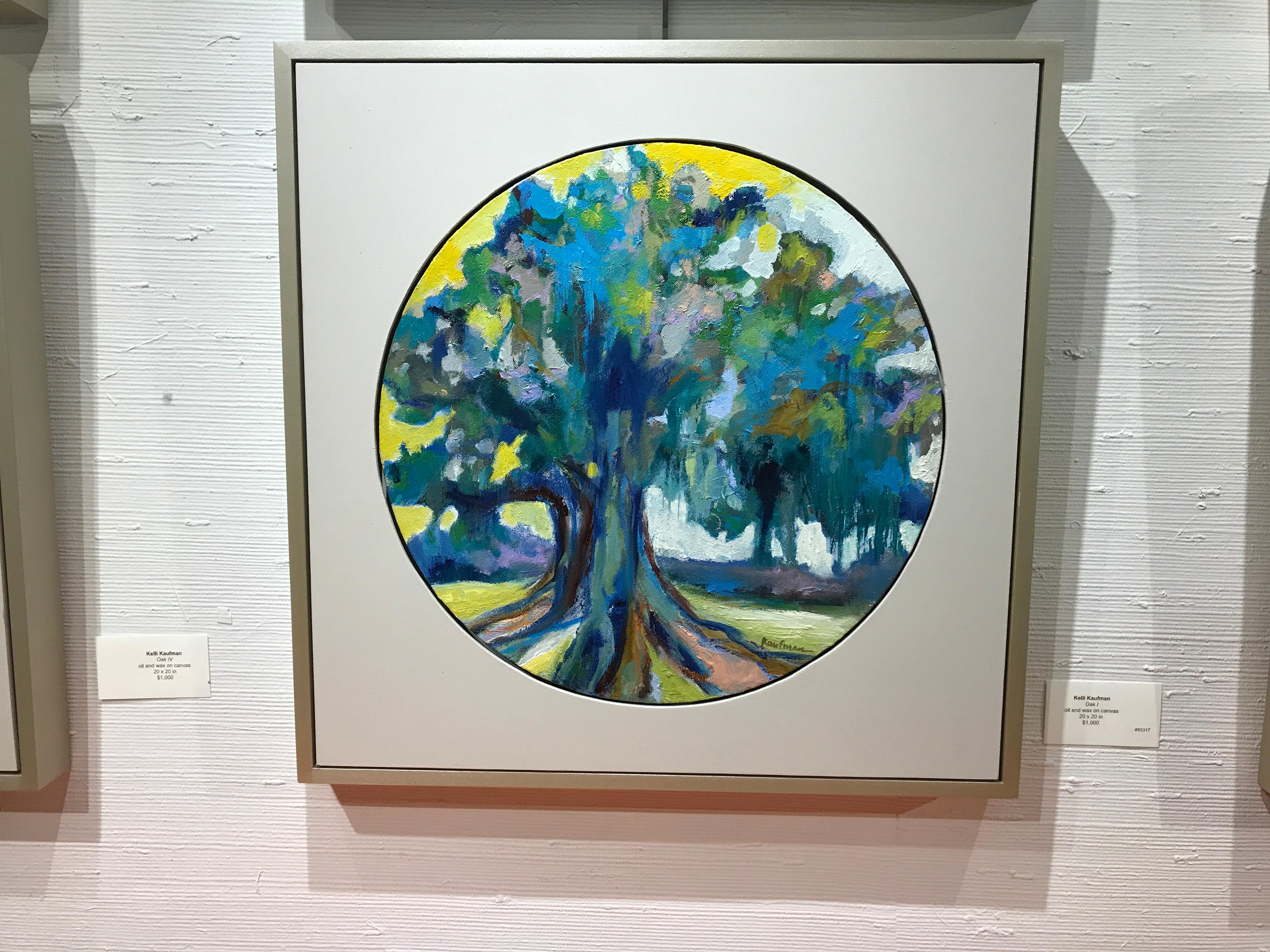 Oak I, Kelli Kaufman Framed Oil and Wax on Canvas Landscape Medallion Painting 1