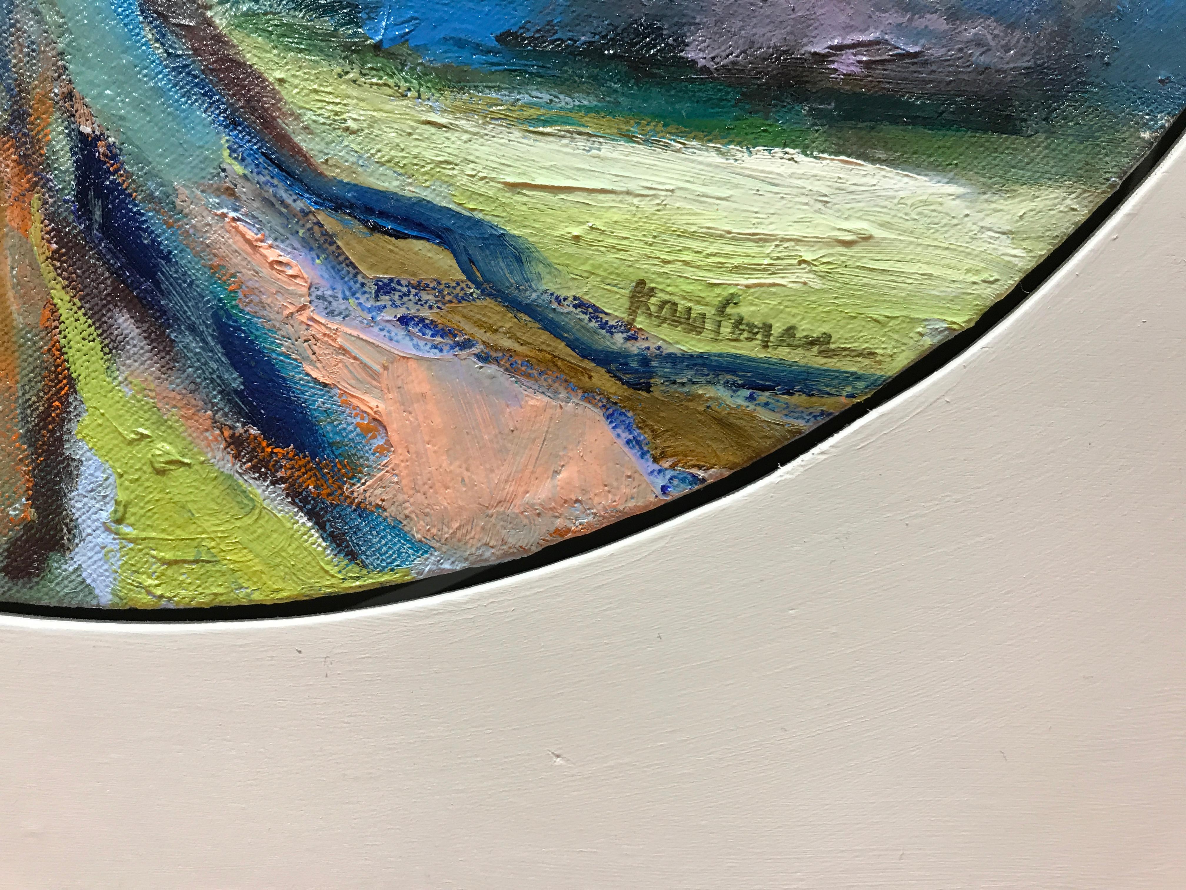 Oak I, Kelli Kaufman Framed Oil and Wax on Canvas Landscape Medallion Painting 2