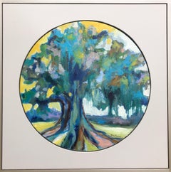 Oak I, Kelli Kaufman Framed Oil and Wax on Canvas Landscape Medallion Painting
