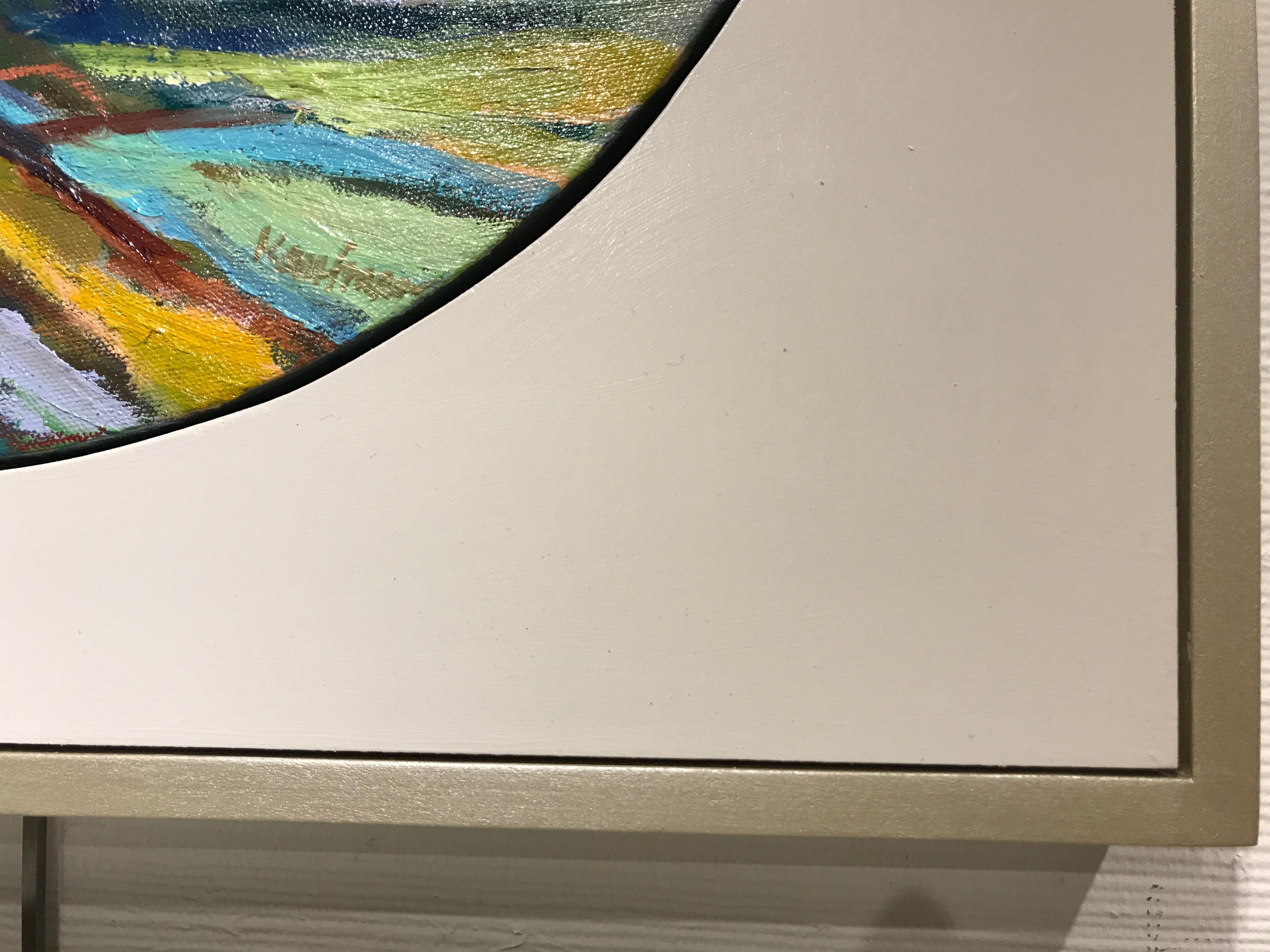 Oak III, Kelli Kaufman Framed Oil and Wax on Canvas Circular Landscape Painting 6