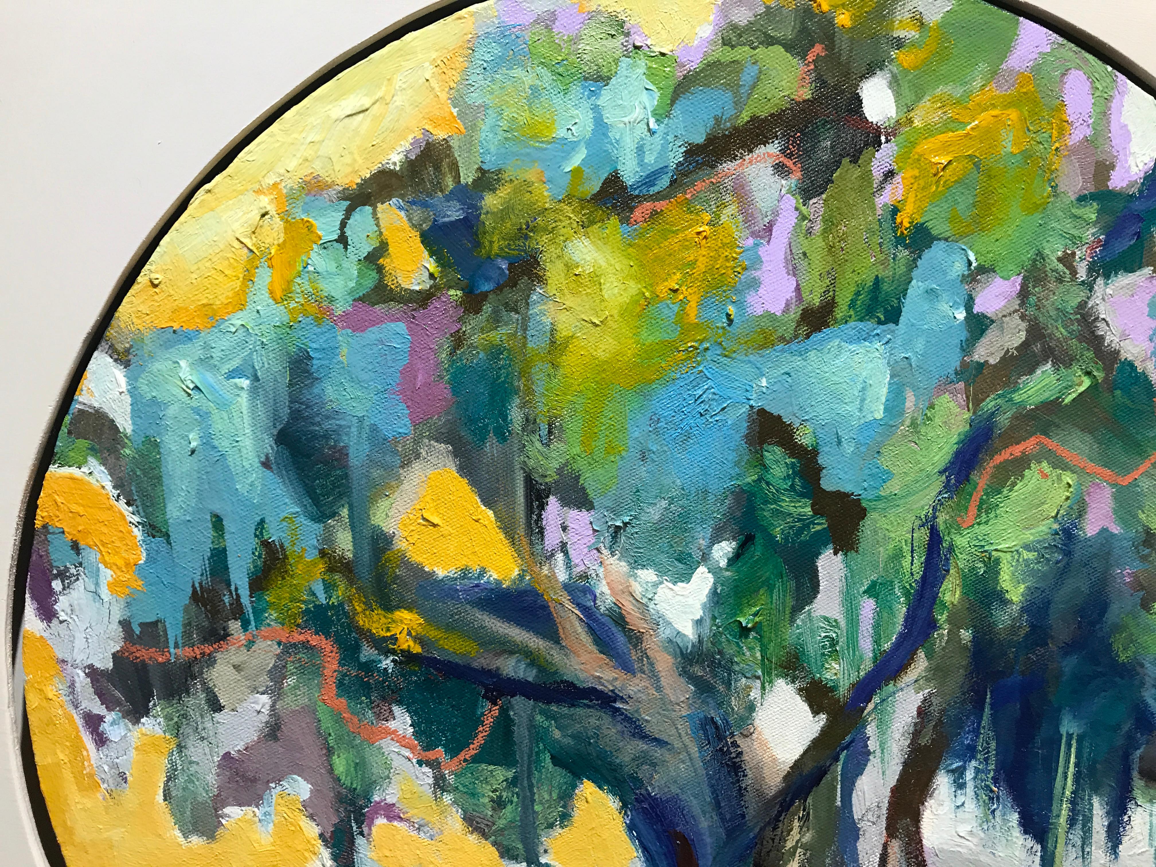 Oak IV, Kelli Kaufman Circular Framed Oil and Wax on Canvas Landscape Painting 2