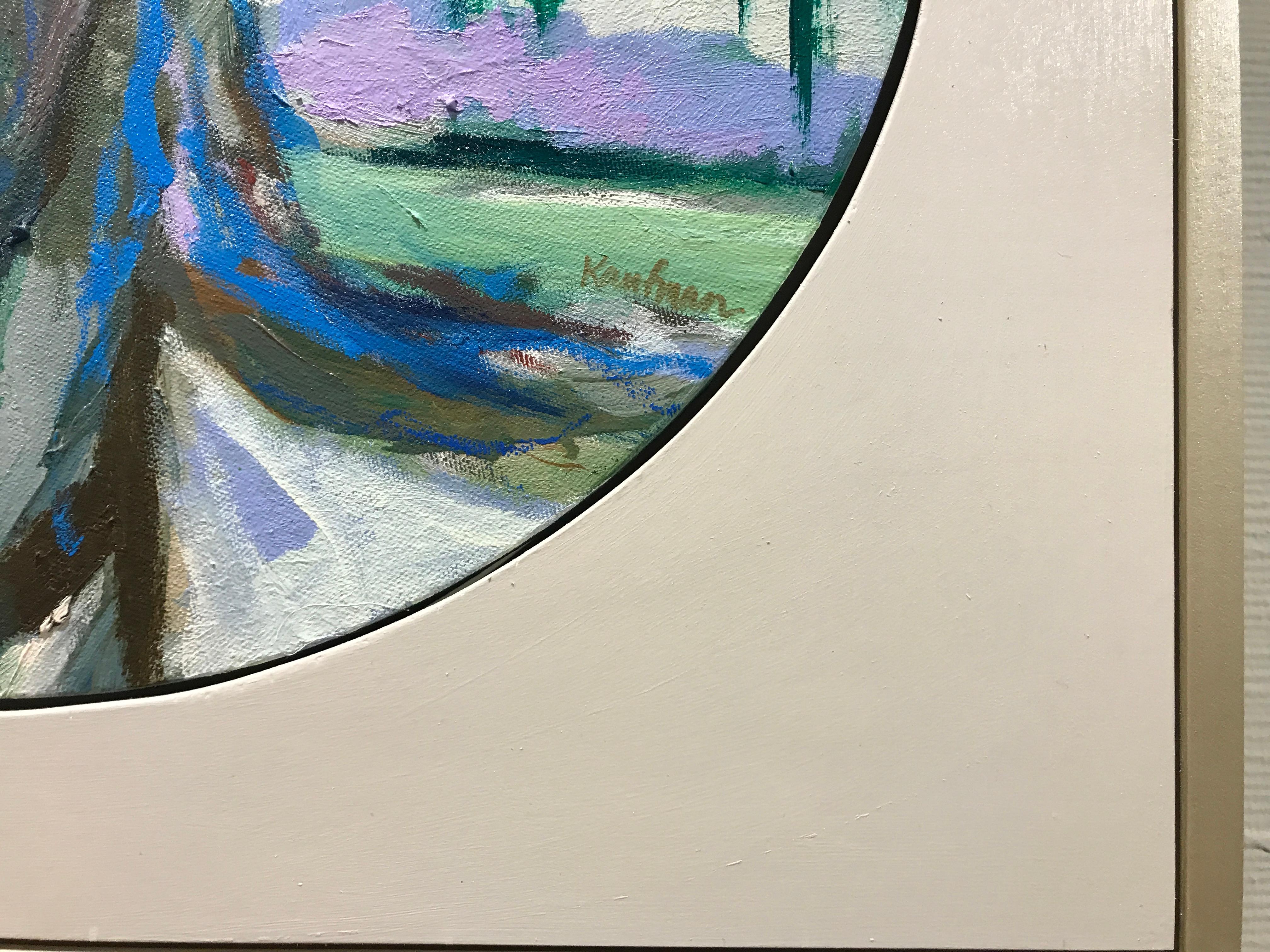Oak V, Kelli Kaufman Oil and Wax on Canvas Framed Landscape Medallion Painting 2