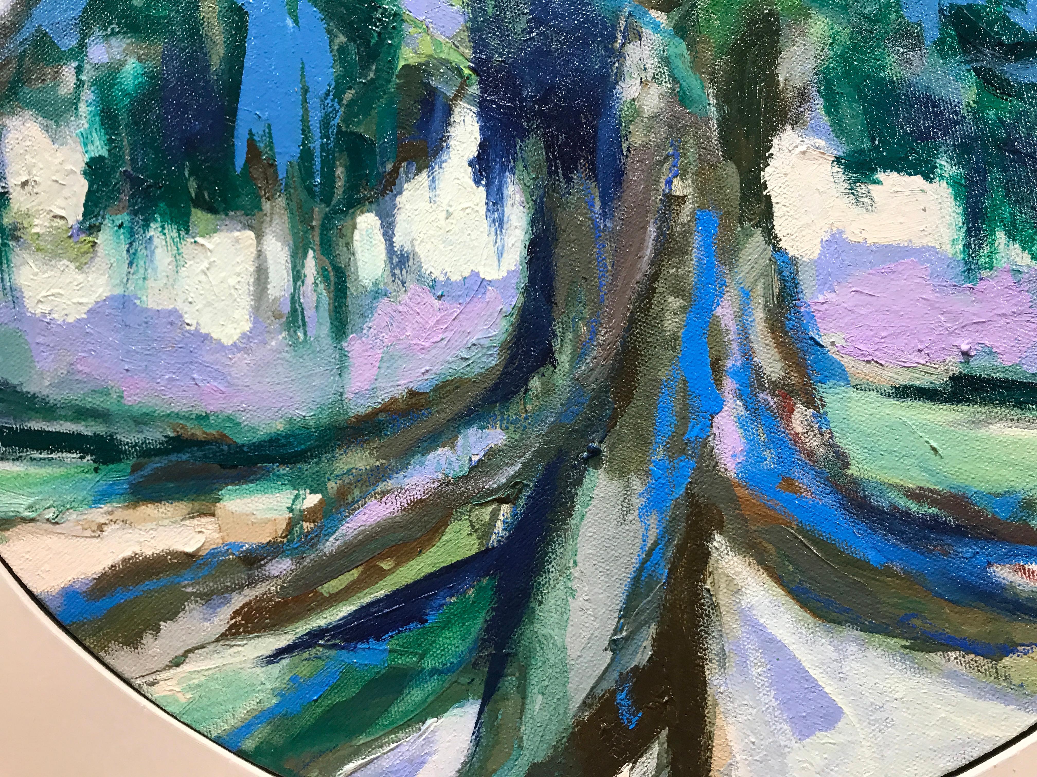 Oak V, Kelli Kaufman Oil and Wax on Canvas Framed Landscape Medallion Painting 3