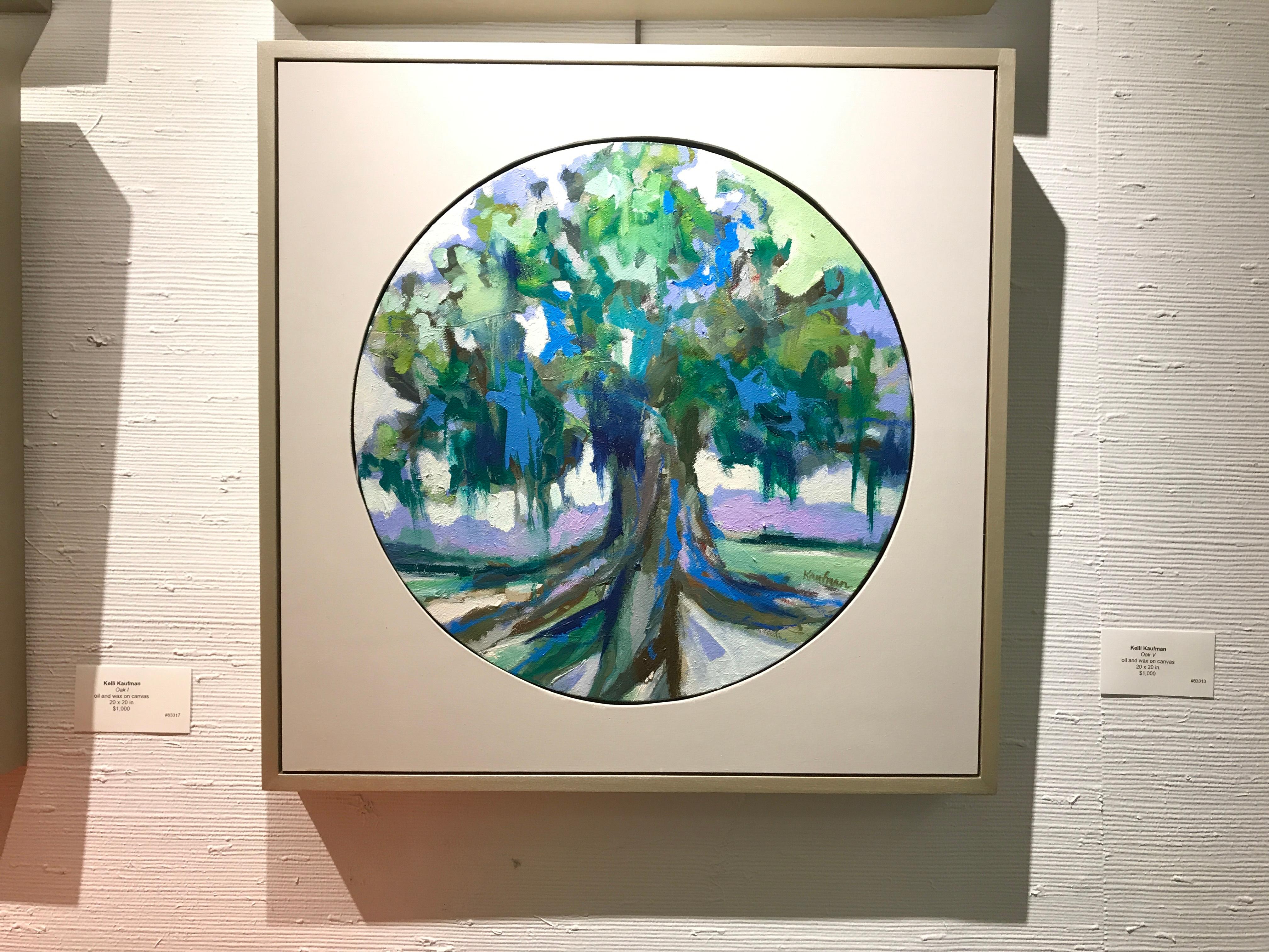 Oak V, Kelli Kaufman Oil and Wax on Canvas Framed Landscape Medallion Painting 7