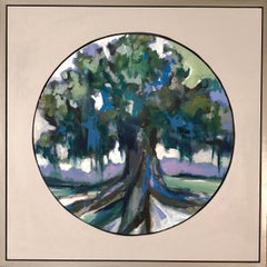 Oak V, Kelli Kaufman Oil and Wax on Canvas Framed Landscape Medallion Painting