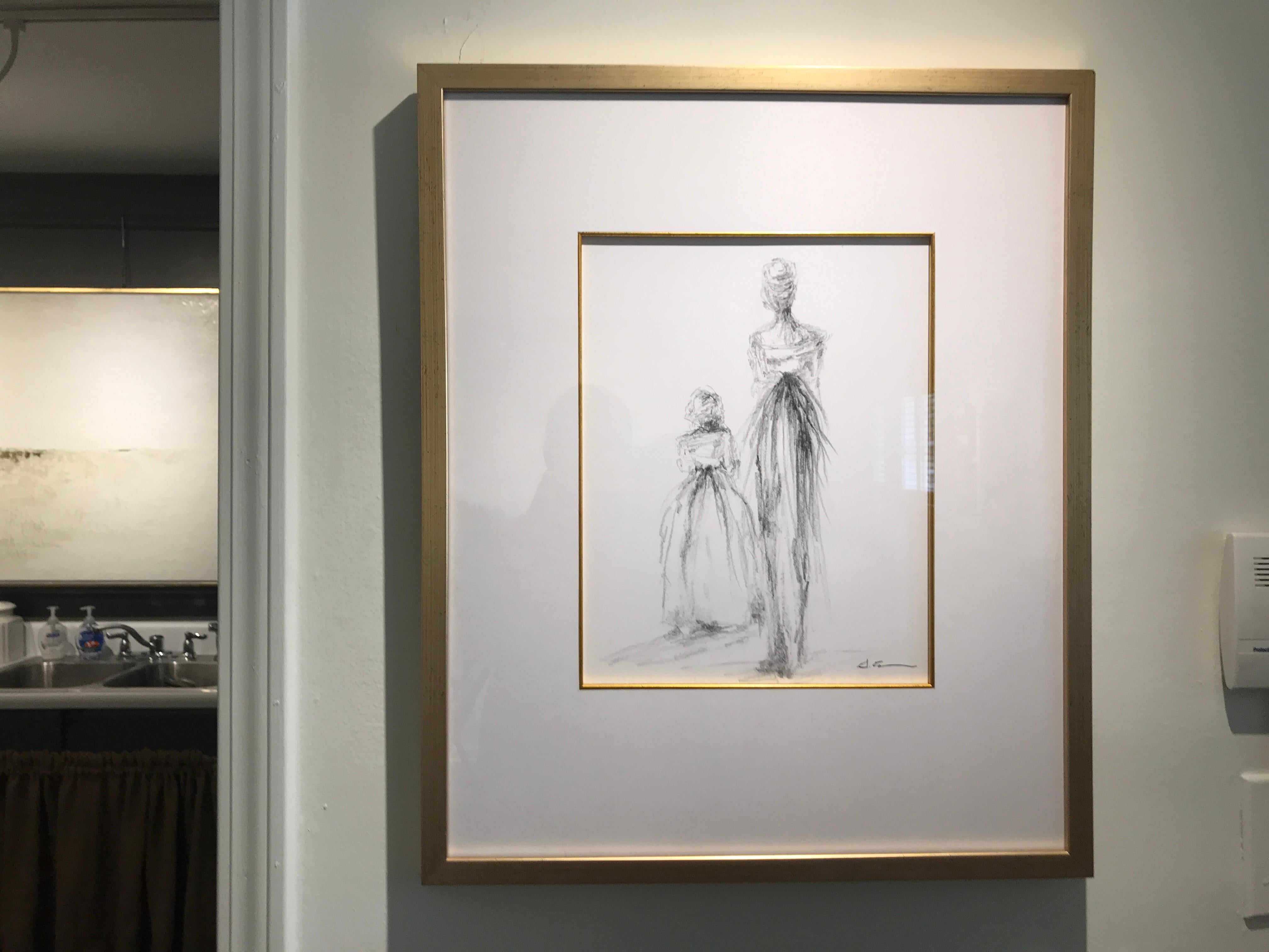 Mother and Daughter by Geri Eubanks, Framed Charcoal on Paper Figurative Piece 1