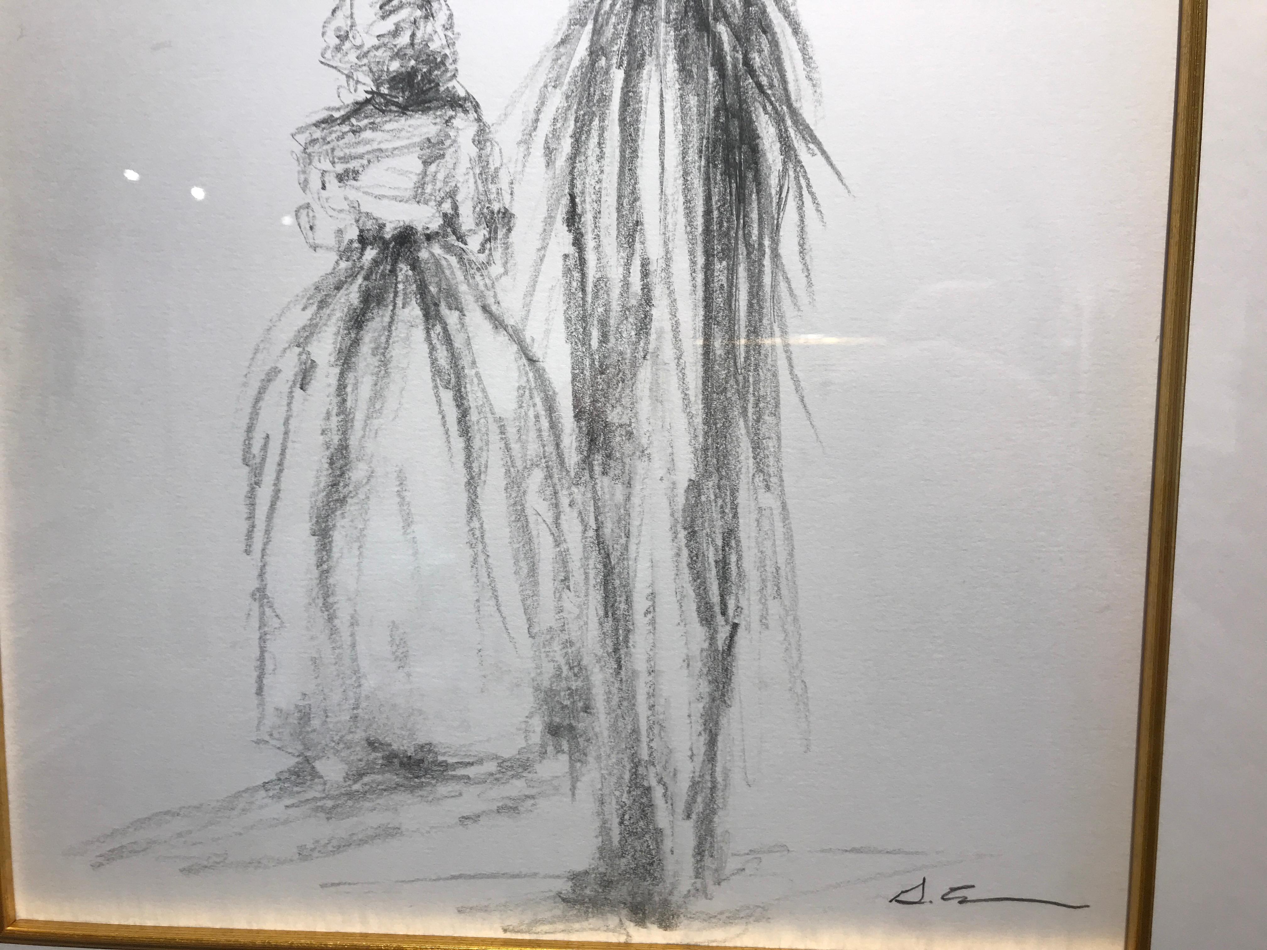 Mother and Daughter by Geri Eubanks, Framed Charcoal on Paper Figurative Piece 3