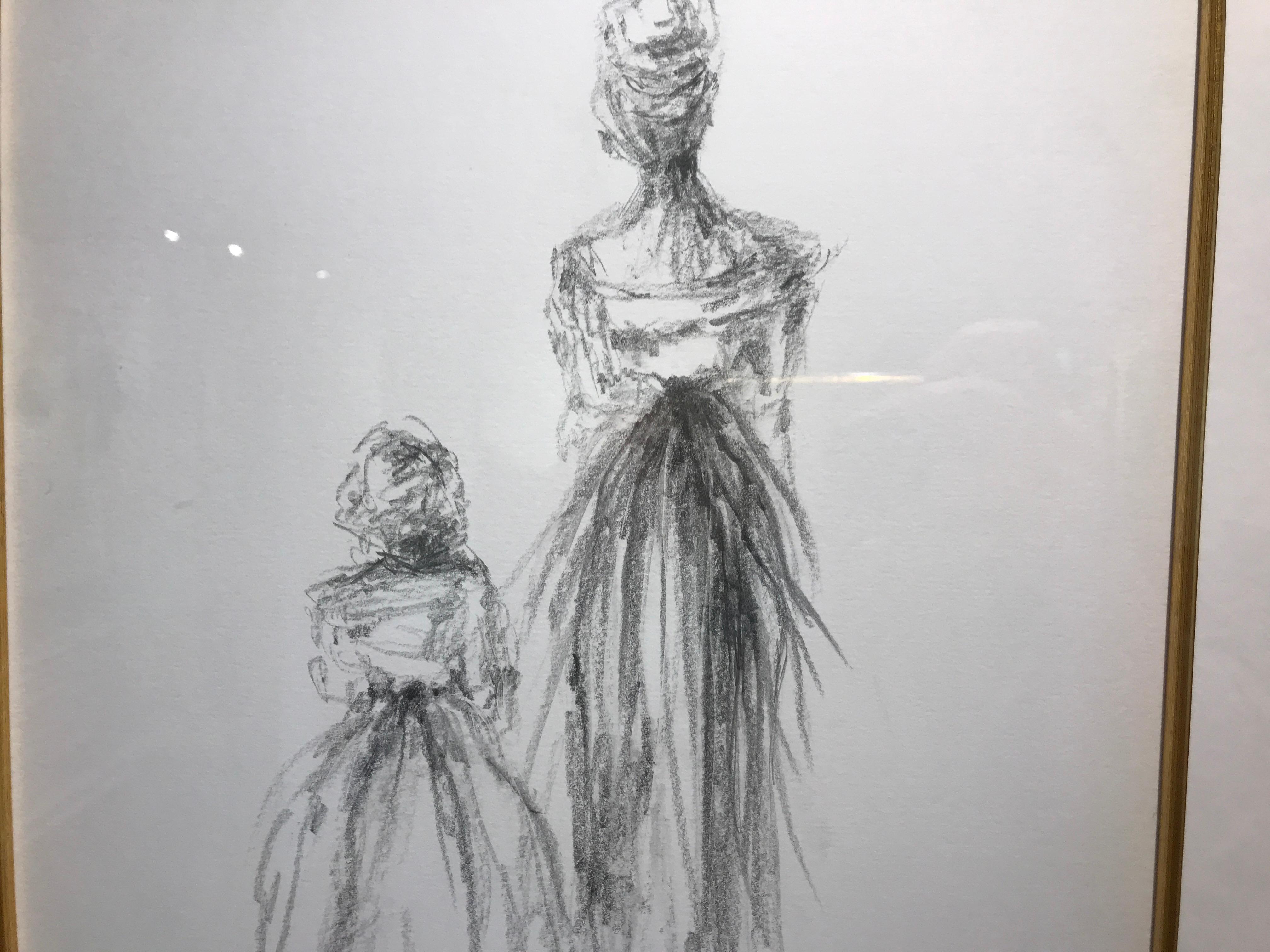 Mother and Daughter by Geri Eubanks, Framed Charcoal on Paper Figurative Piece 4