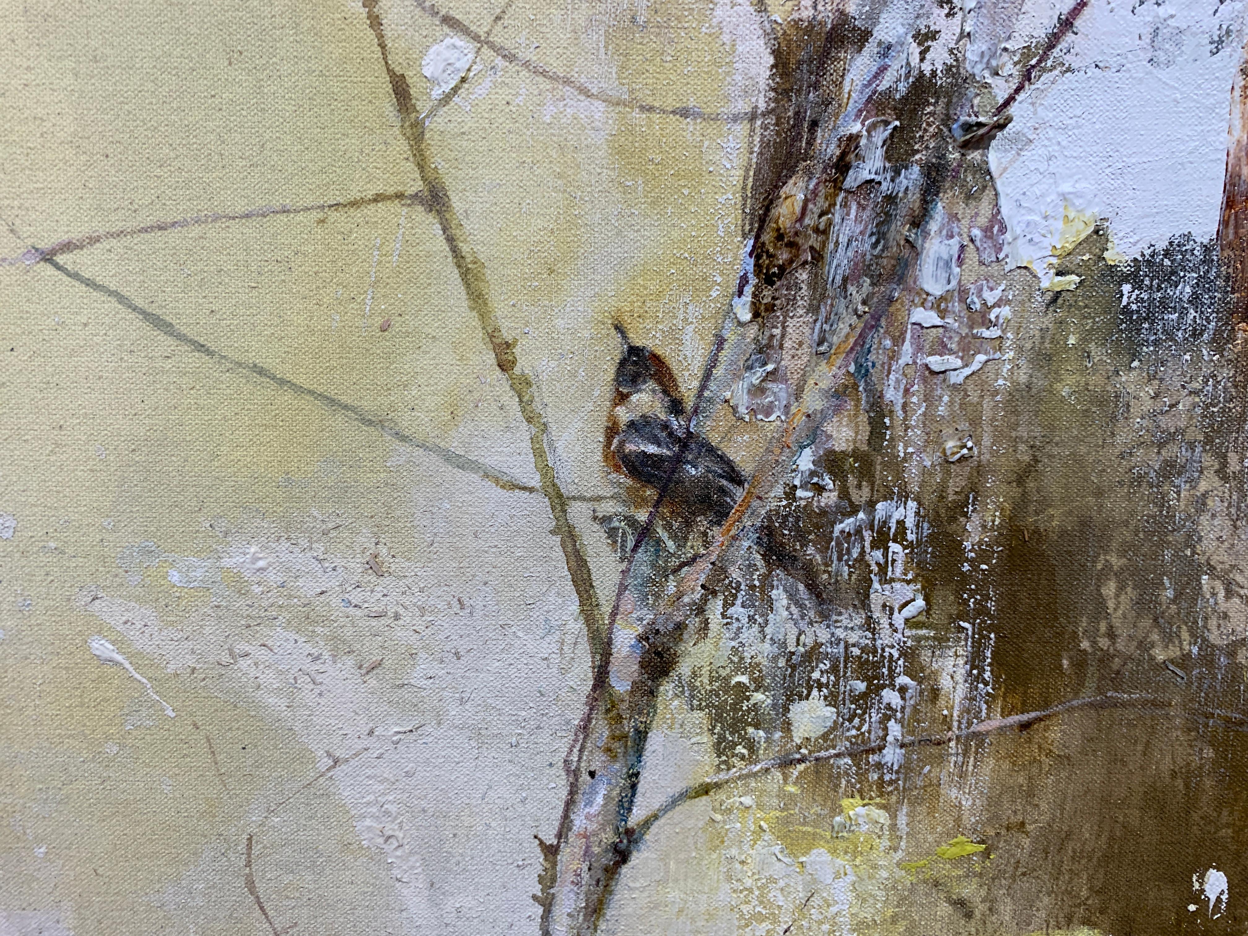 Leaving (Bay-Breasted Blue Warbler) by Justin Kellner Vertical Abstract Painting 3
