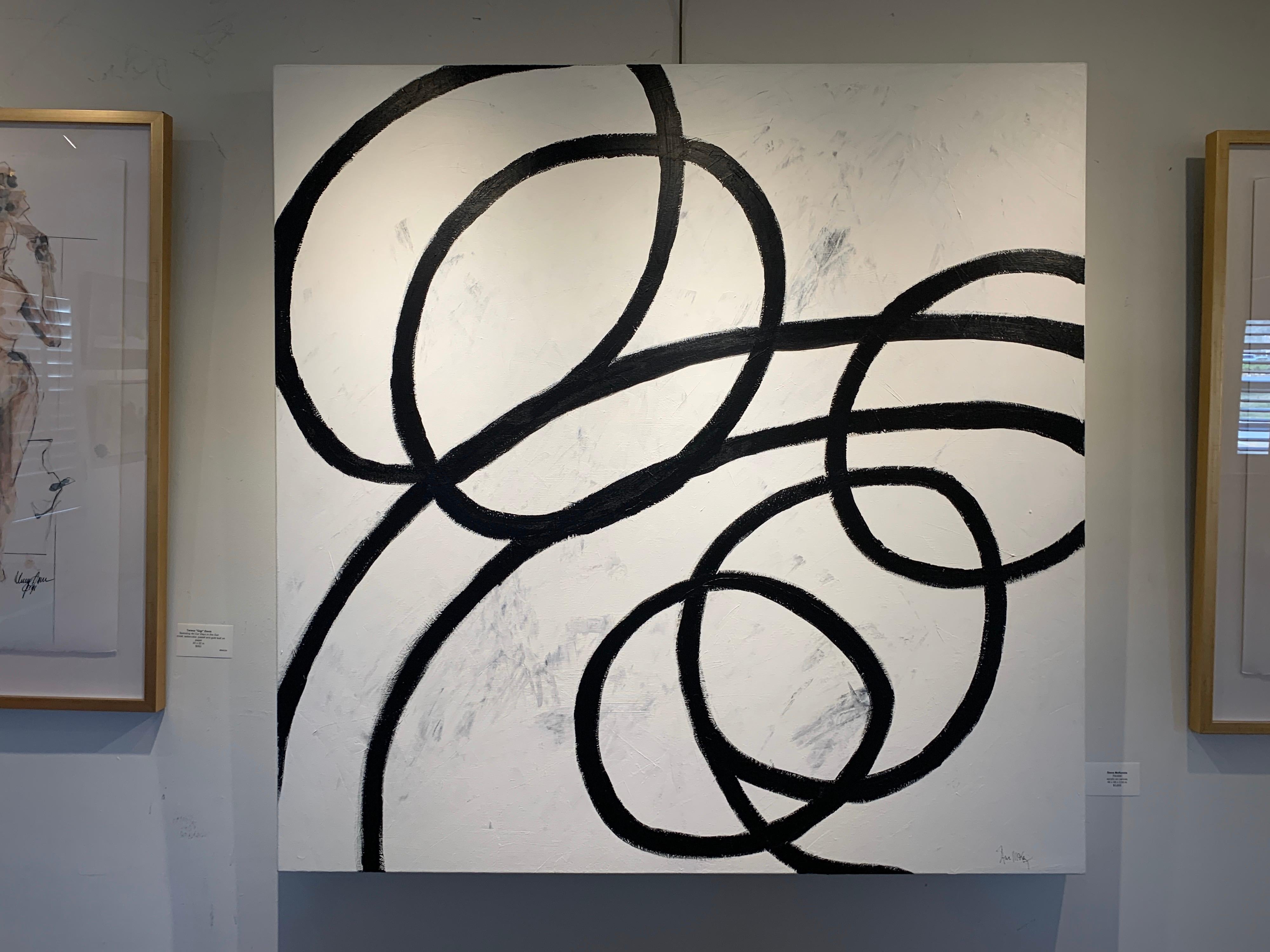 Parallel by Steve Mckenzie Large Square Black and White Abstract Painting 1