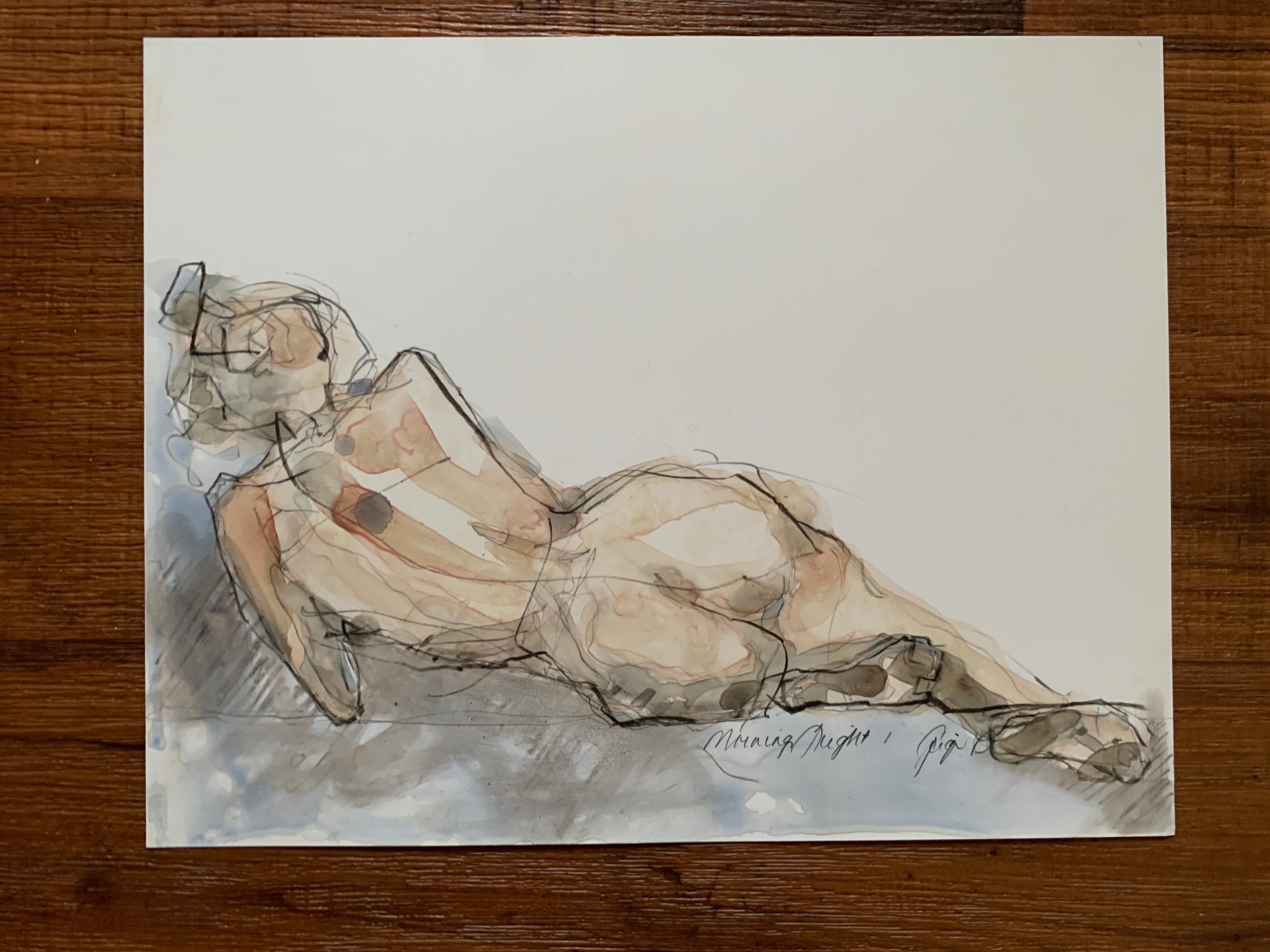 Morning Light IV by Teresa Gigi Davis Petite Watercolor Nude on Paper 1