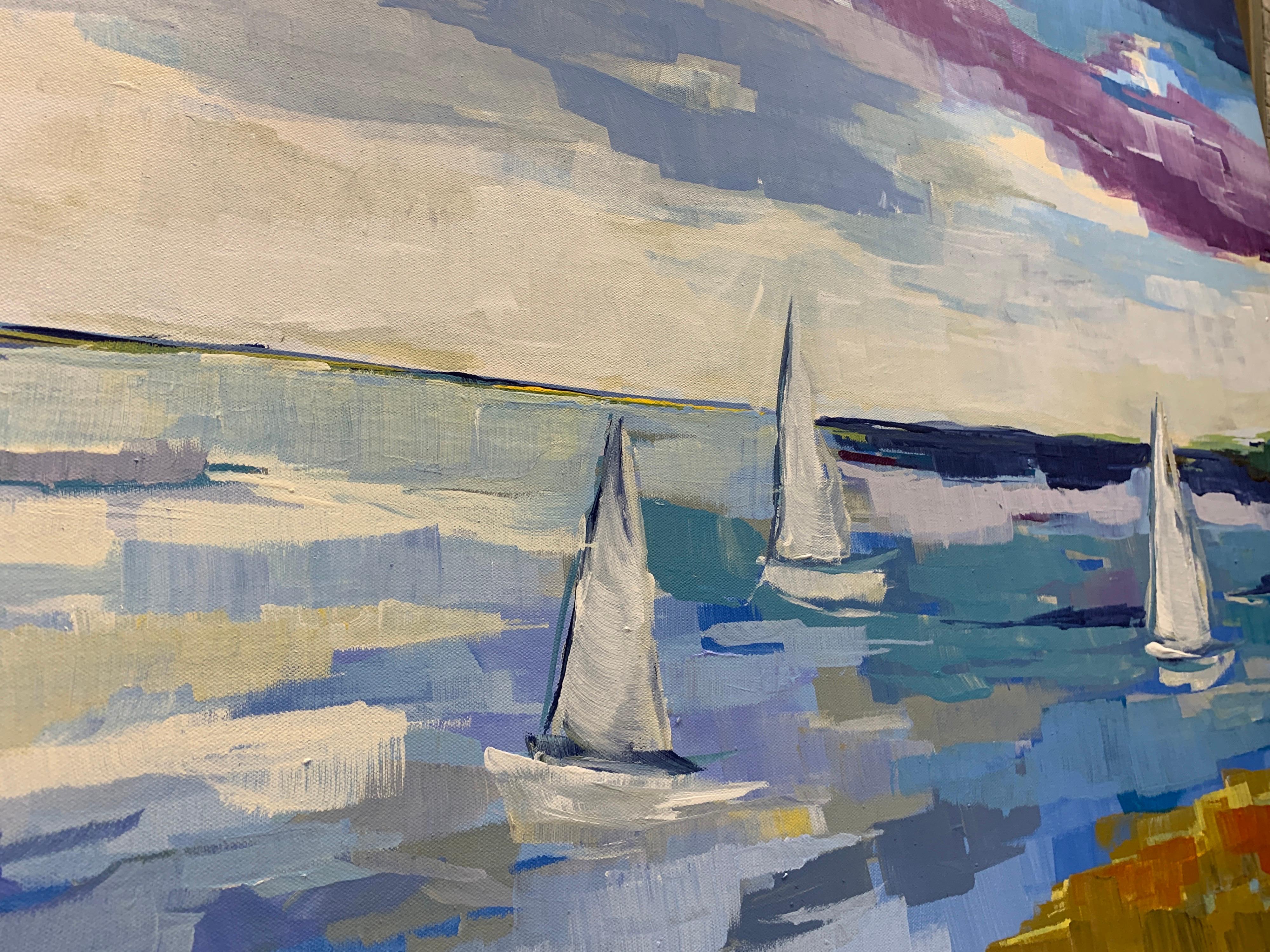 Smooth Sails by Sarah Caton Wynne, Large Horizontal Beach Painting 4