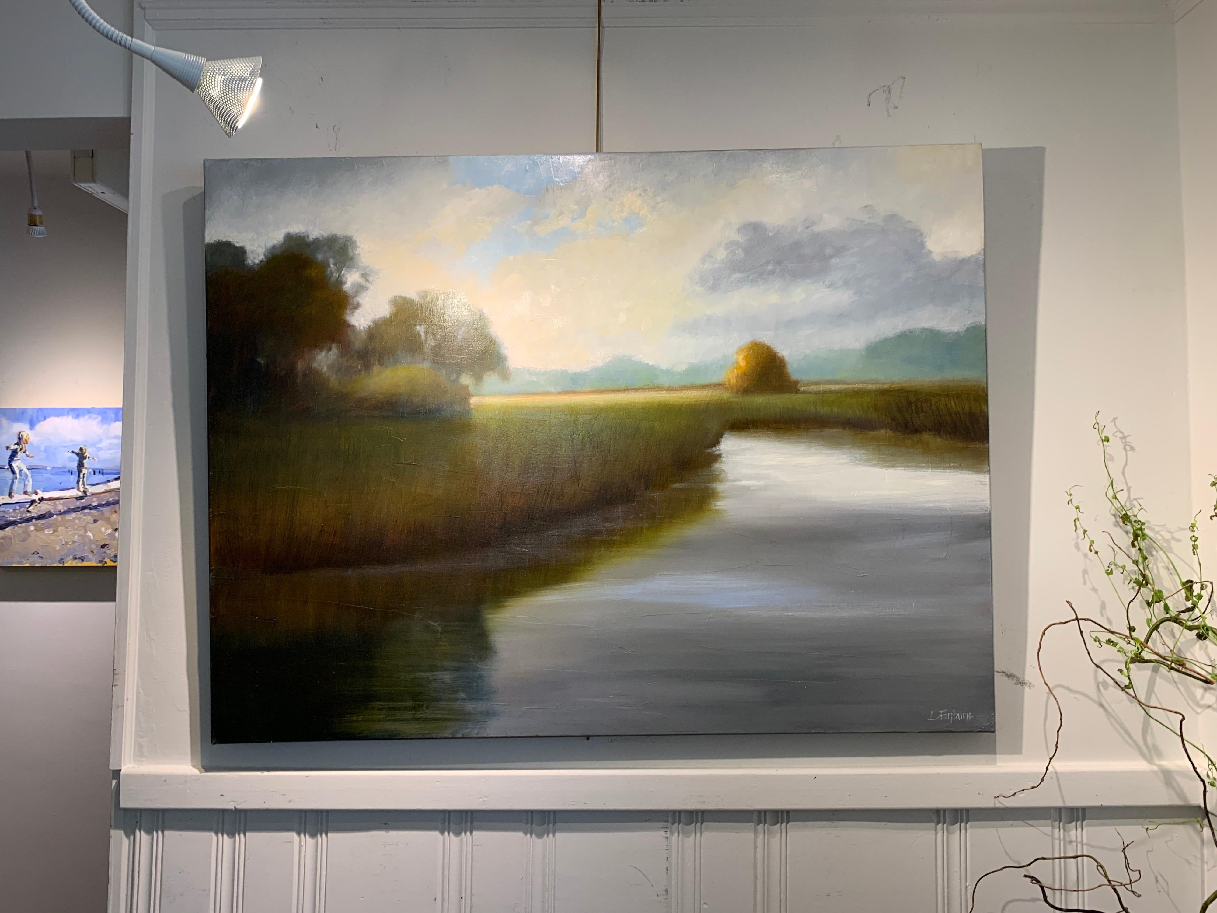 His Morning Light by Laura Lloyd Fontaine, Green and Blue Landscape Painting 1