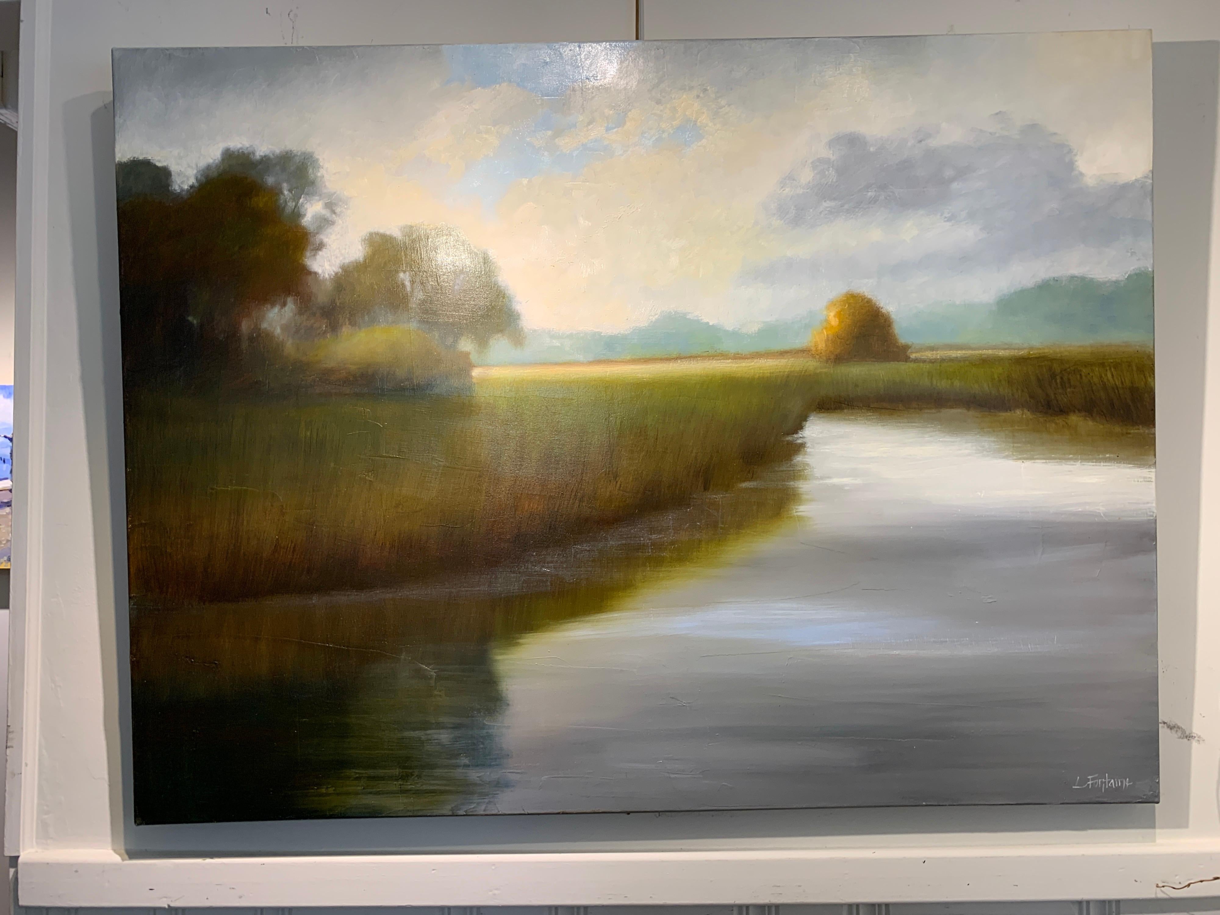 His Morning Light by Laura Lloyd Fontaine, Green and Blue Landscape Painting 2
