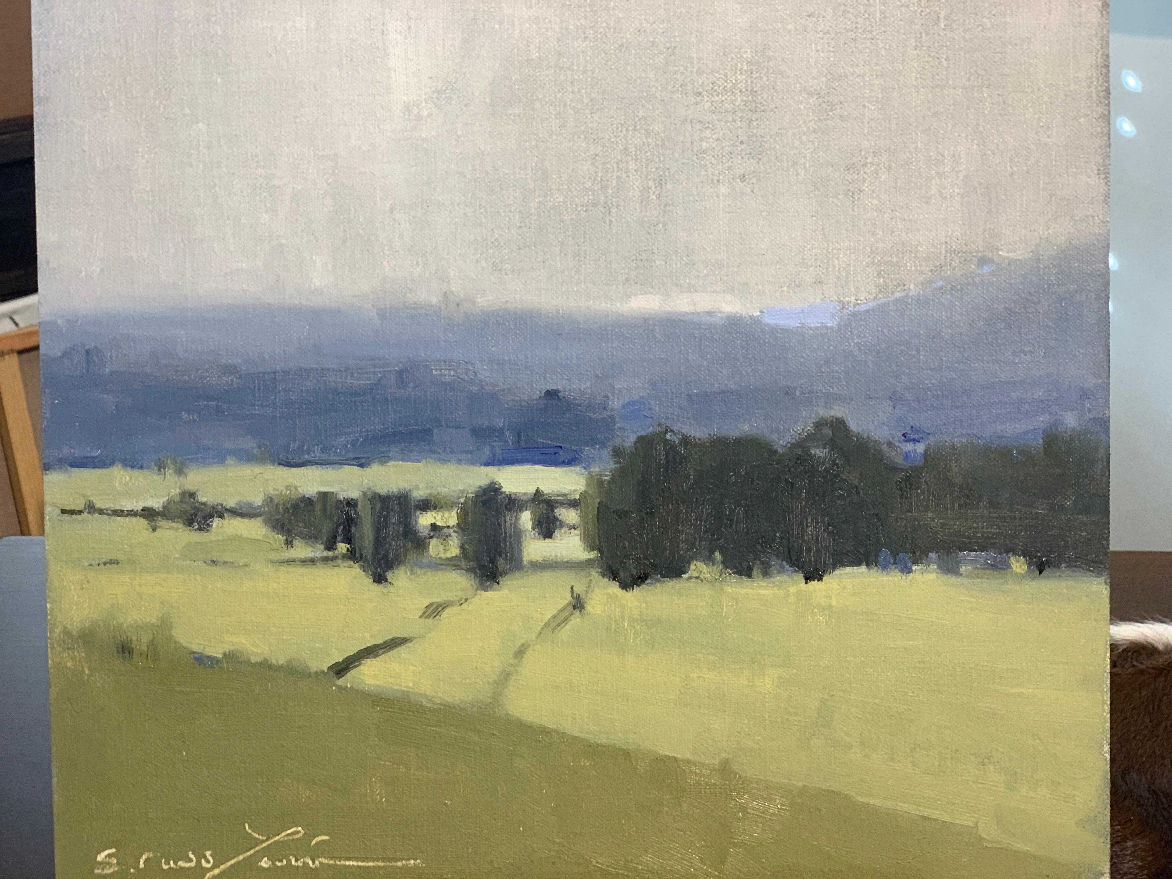 Silver Haze by Sherrie Russ Levine, Landscape Painting, Blue, Green 1